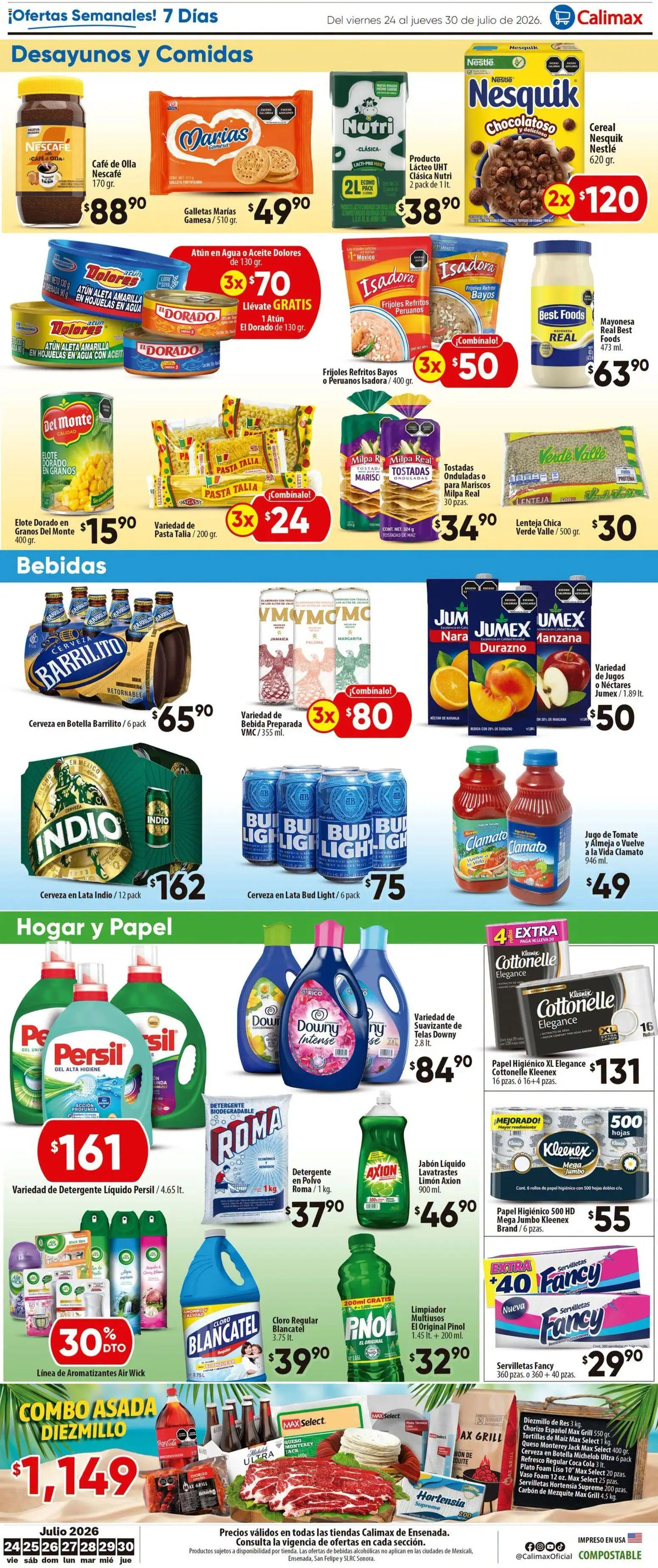 Nuevas ofertas de Calimax válidas en toda la República Mexicana desde el 24/07/2026. ¡Encuentra las mejores ofertas en Calimax folleto Ensenada! | Página: 6 | Productos: Jabón líquido, Suavizante, Botella, Olla