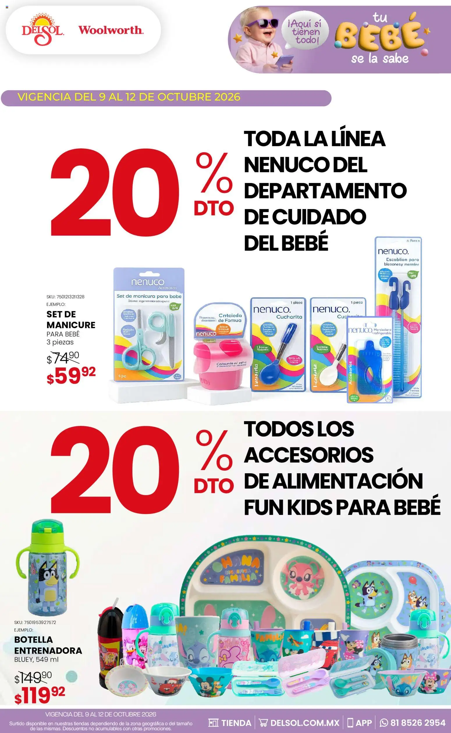 Nuevas ofertas de Del Sol y Woolworth válidas en toda la República Mexicana desde el 09/10/2026. ¡Encuentra las mejores ofertas en Del Sol y Woolworth catálogo Tu bebé se la sabe! | Página: 7