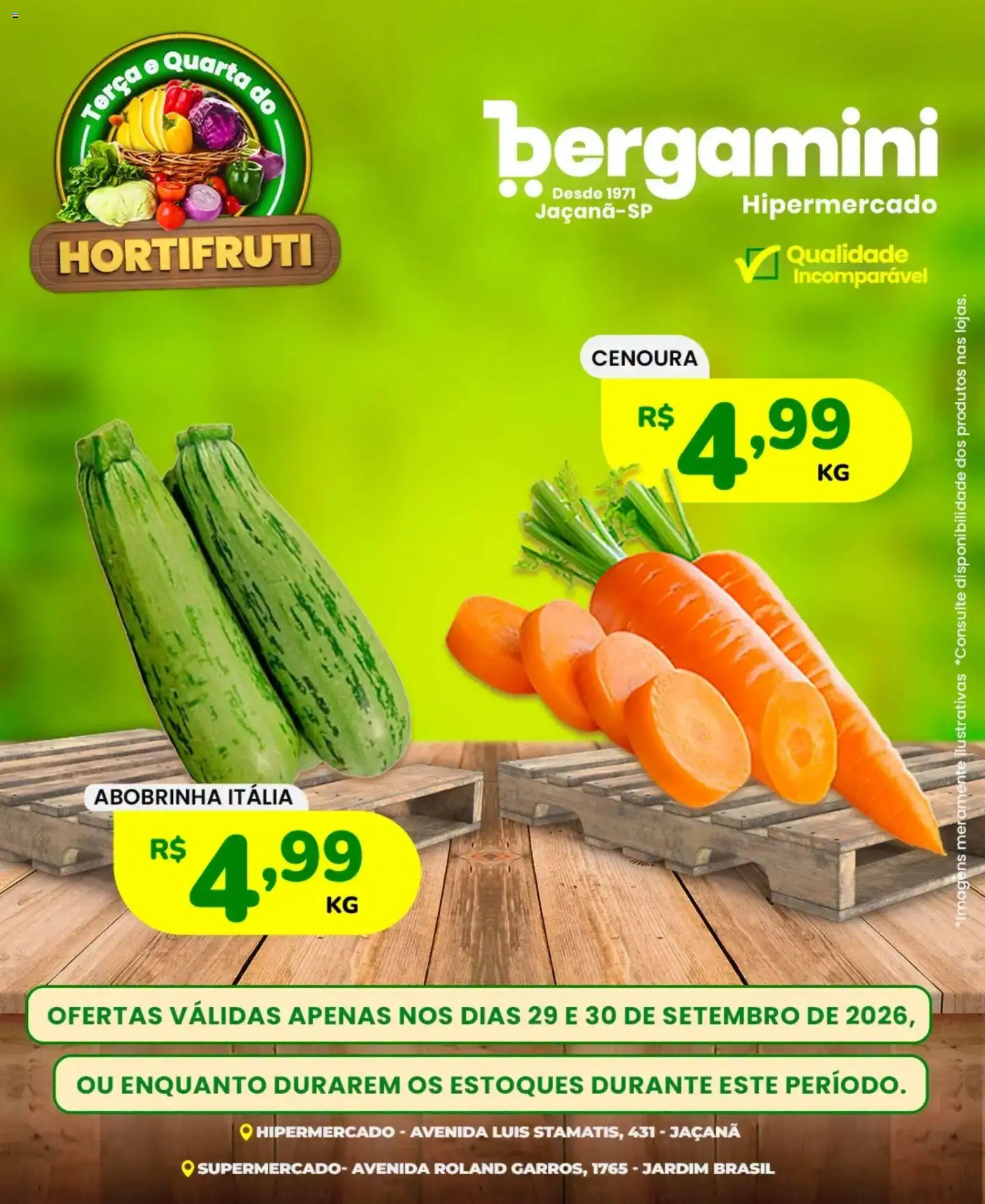 Supermercado Bergamini Folheto - válido de 29/09/2026 | Página: 1 | Produtos: Abobrinha, Cenoura