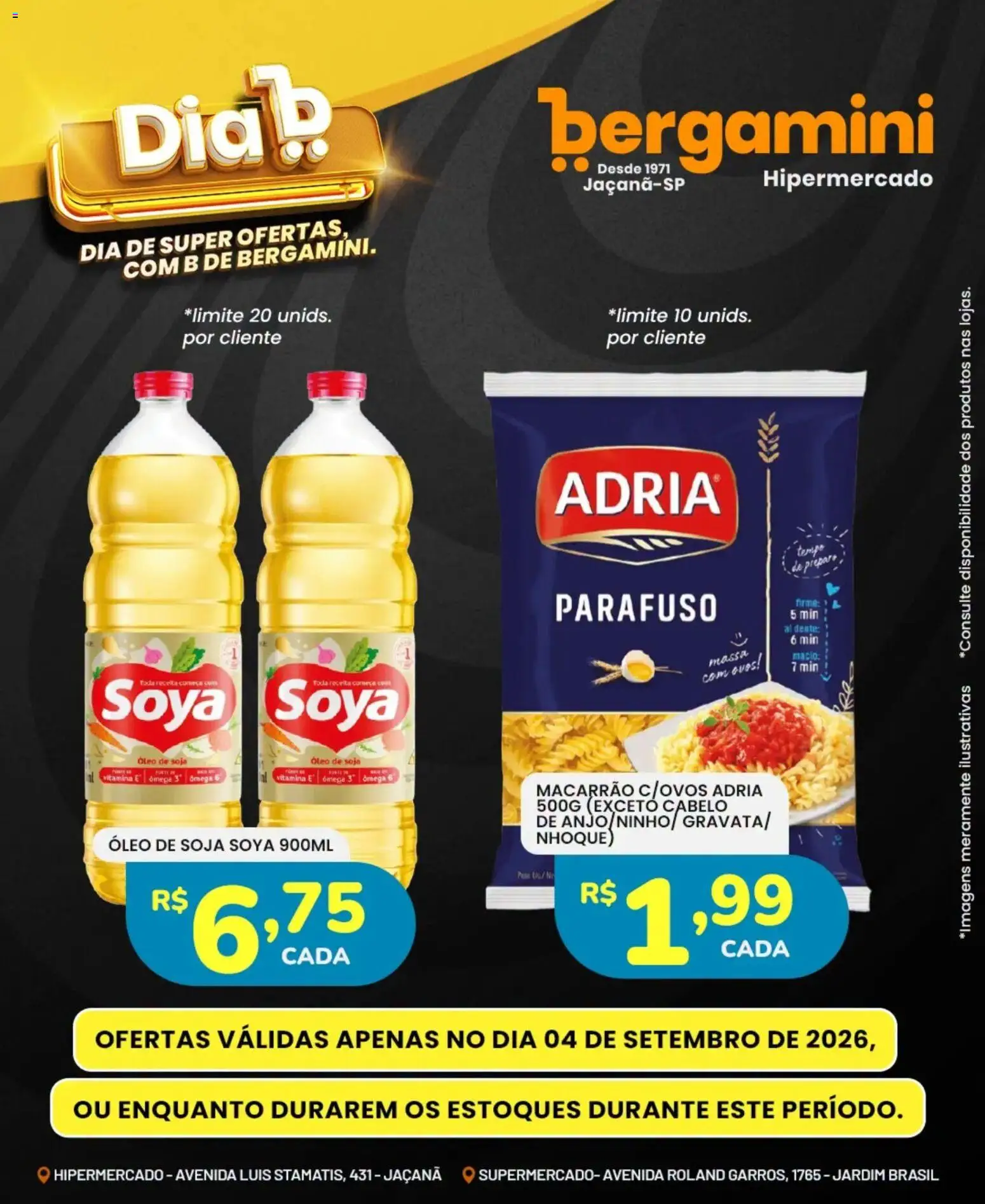 Supermercado Bergamini Folheto - válido de 04/09/2026 | Página: 8 | Produtos: Macarrão, Massa, Ômega, Soja