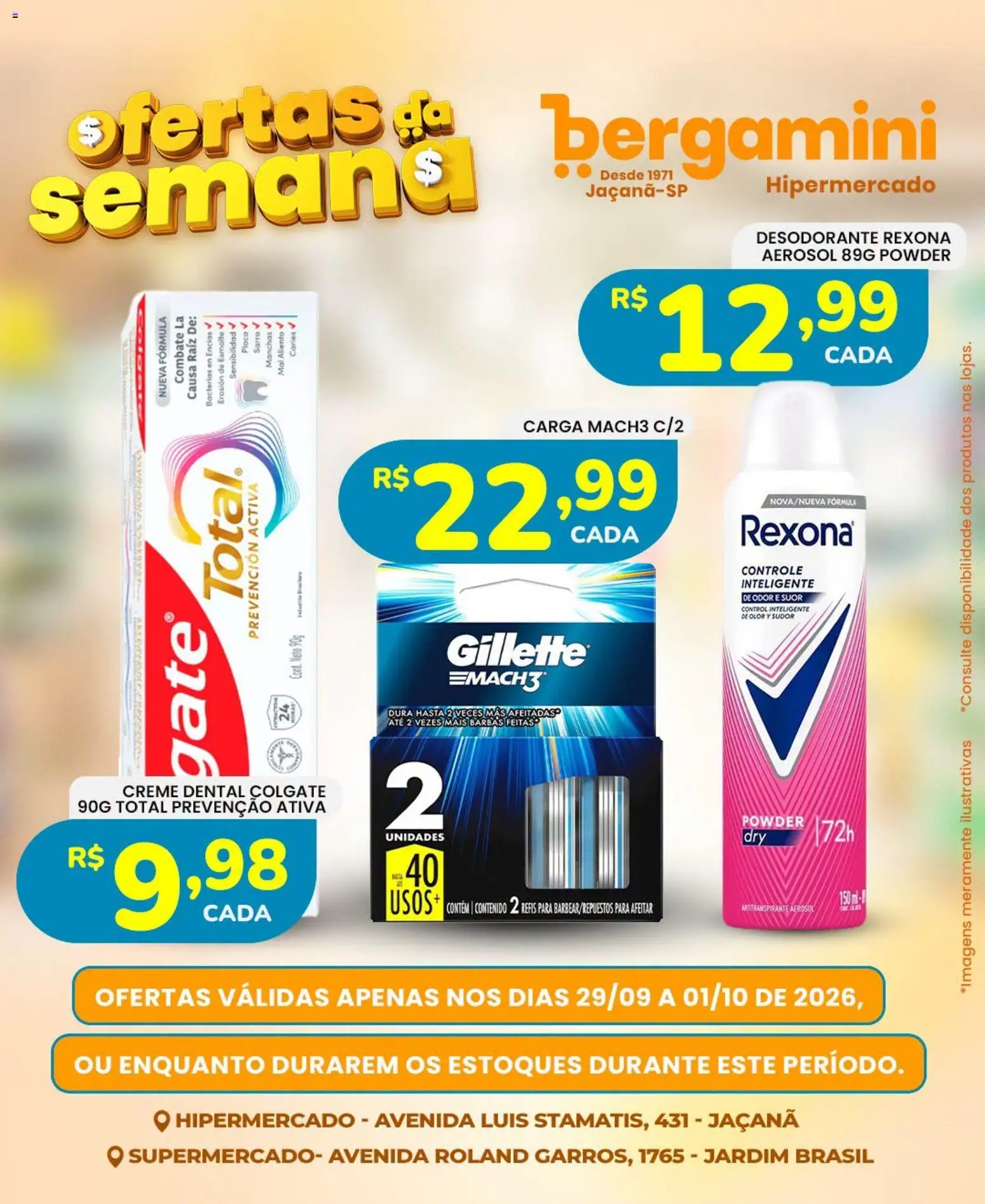 Supermercado Bergamini Folheto - válido de 29/09/2026 | Página: 12 | Produtos: Desodorante, Creme, Rexona, Creme dental