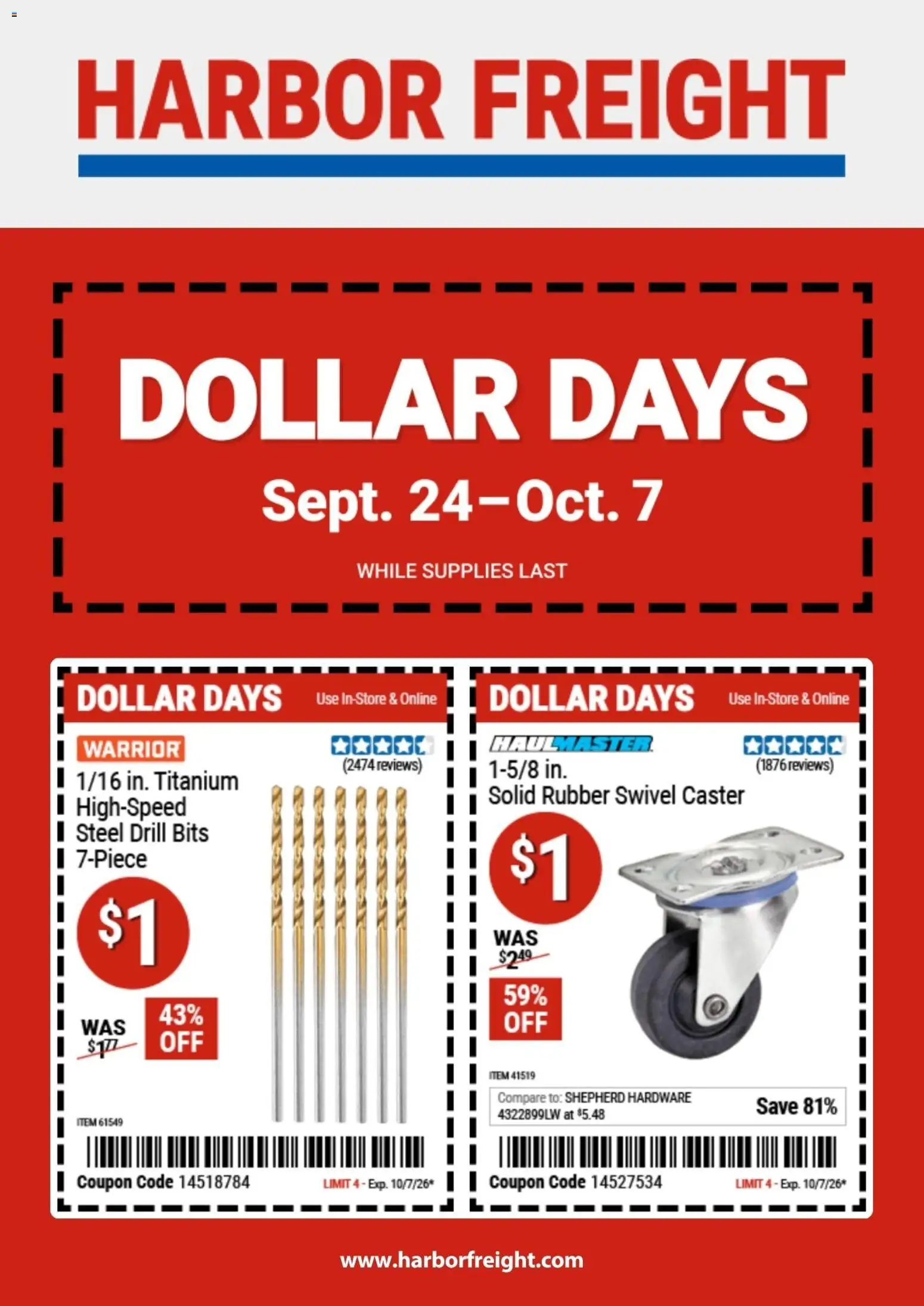 Harbor Freight Dollar Days - valid from 09/24/2026 | Page: 1