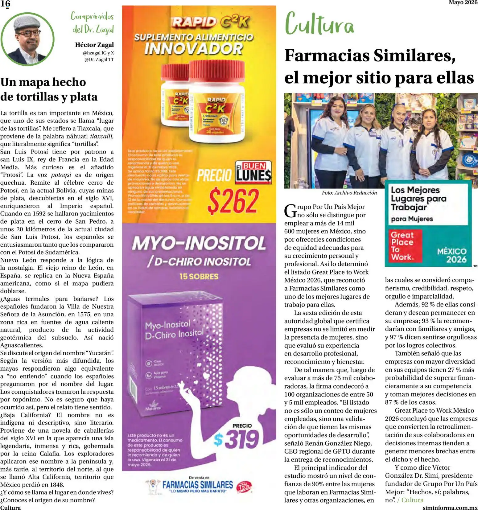 Nuevas ofertas de Farmacias Similares válidas en toda la República Mexicana desde el 01.05.2026. ¡Encuentra las mejores ofertas en Farmacias Similares catálogo! | Página: 16 | Productos: Agua