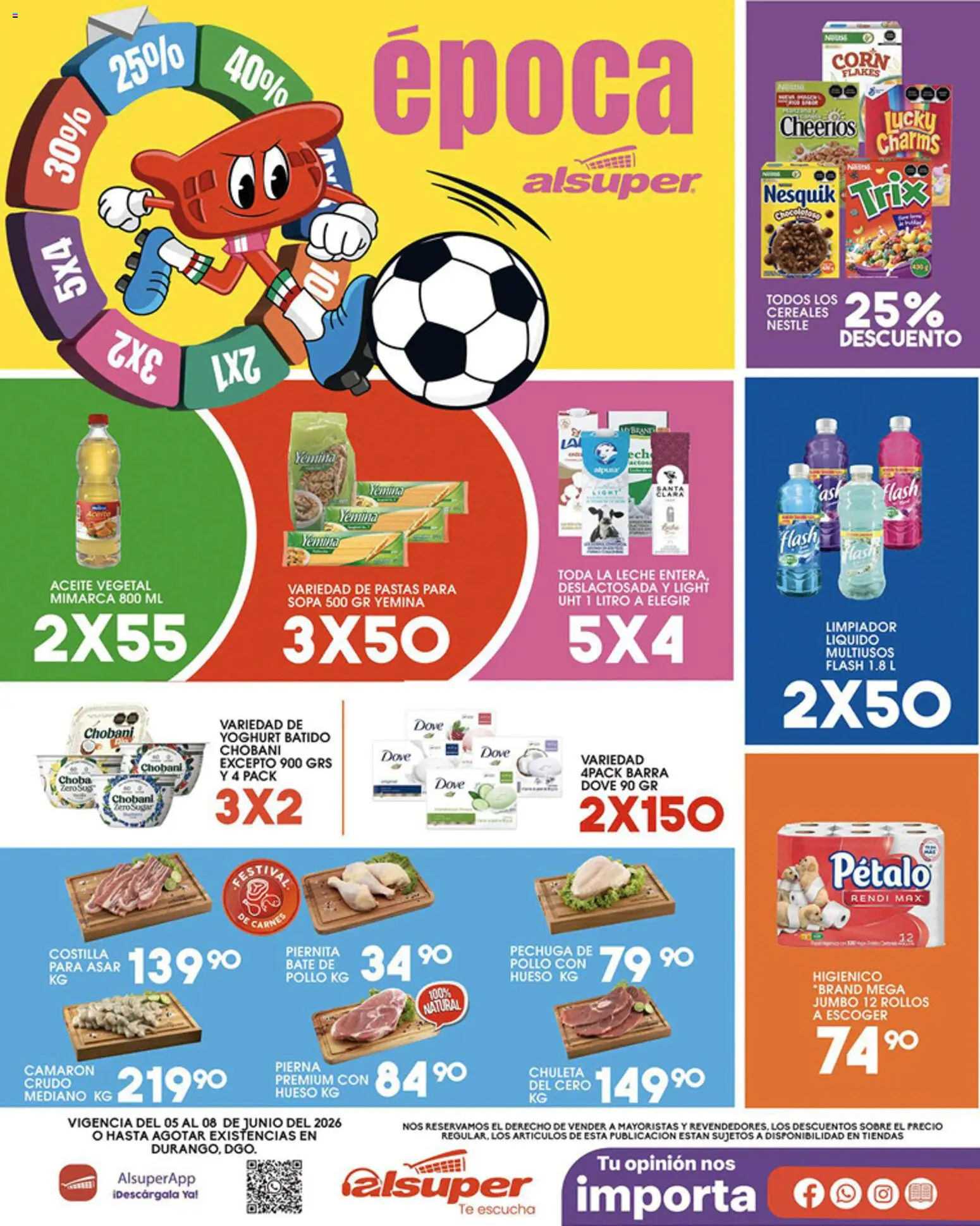 Nuevas ofertas de Alsuper válidas en toda la República Mexicana desde el 05.06.2026. ¡Encuentra las mejores ofertas en Alsuper folleto Durango! | Página: 1 | Productos: Pollo, Sopa, Cerdo, Té