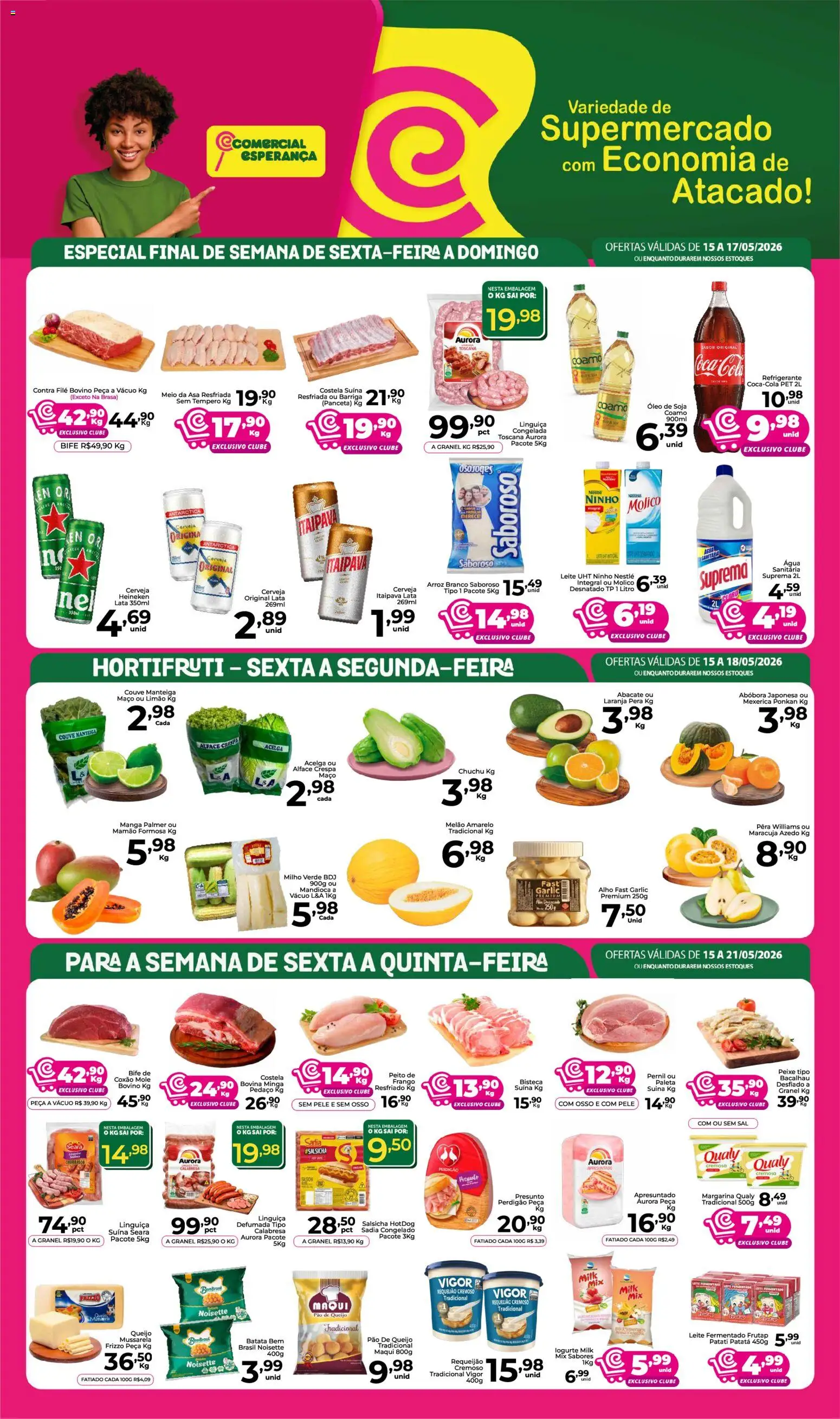 Comercial Esperança Folheto - válido de 15.05.2026 | Página: 1 | Produtos: Mexerica, Pernil, Óleo, Alface