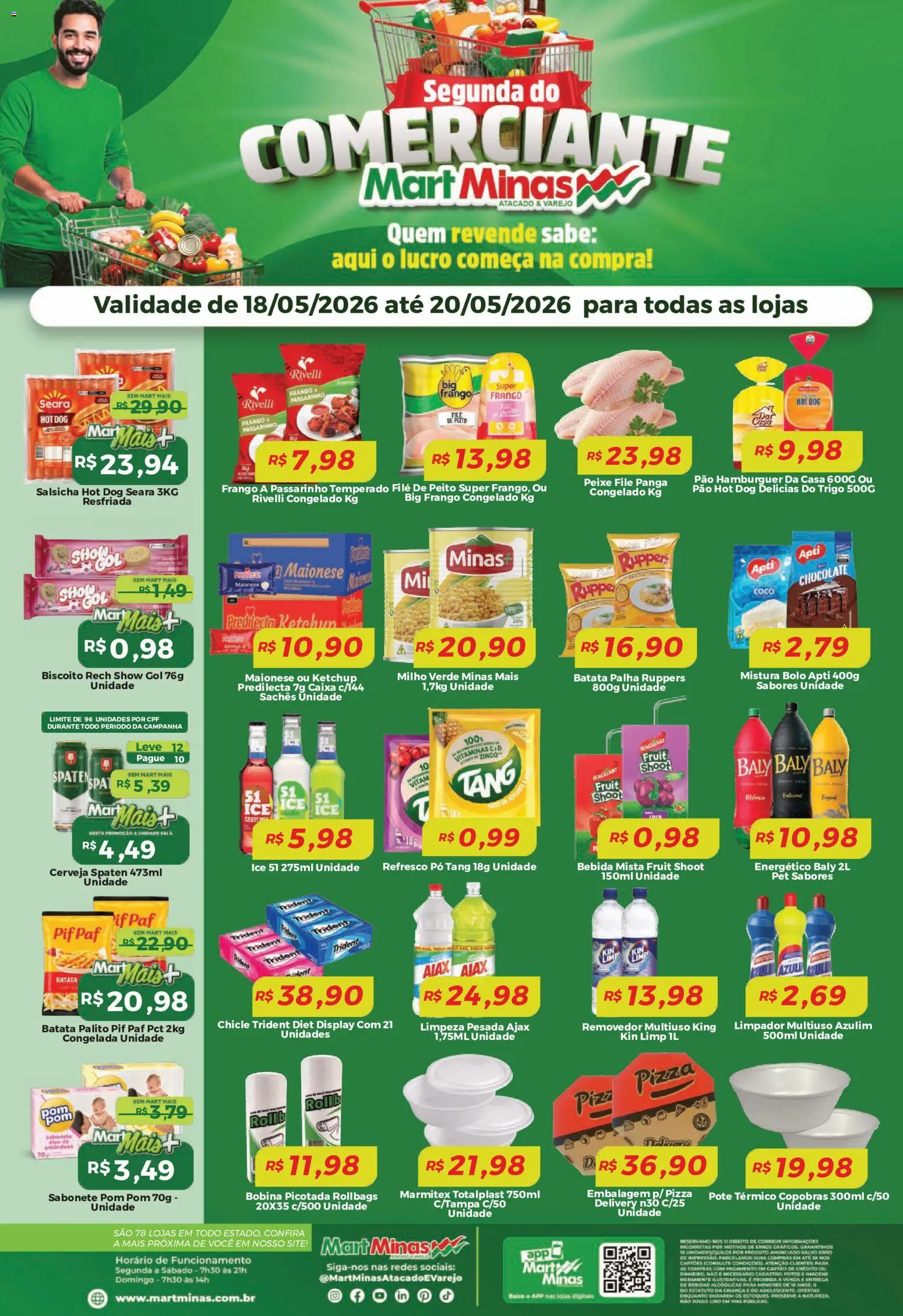 Mart Minas Folheto - válido de 18.05.2026 | Página: 1 | Produtos: Pó, Refresco, Hambúrguer, Maionese