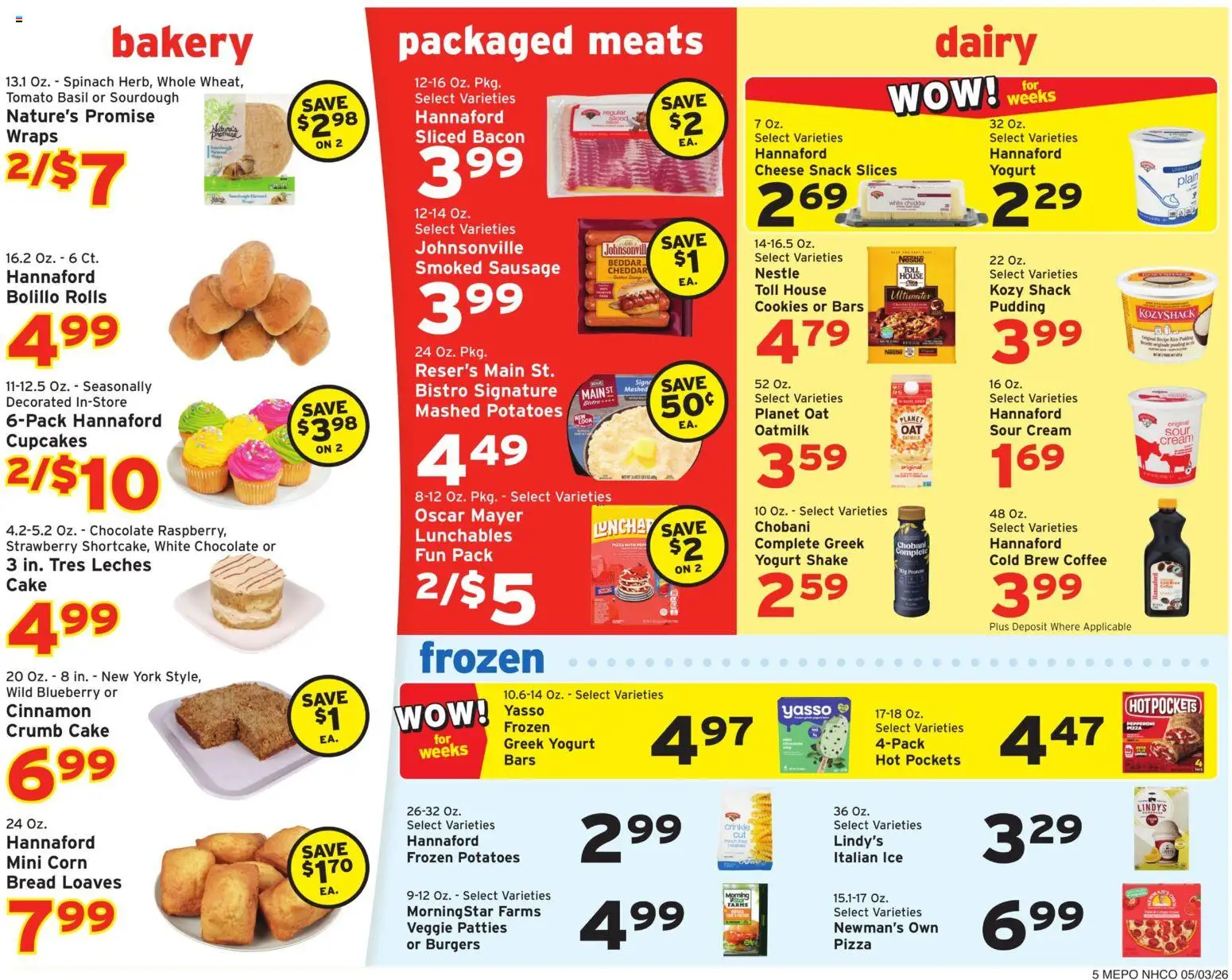 Hannaford Weekly Ad - valid from 03.05.2026 | Page: 5 | Products: Chocolate, Pizza, Sour cream, Cookies