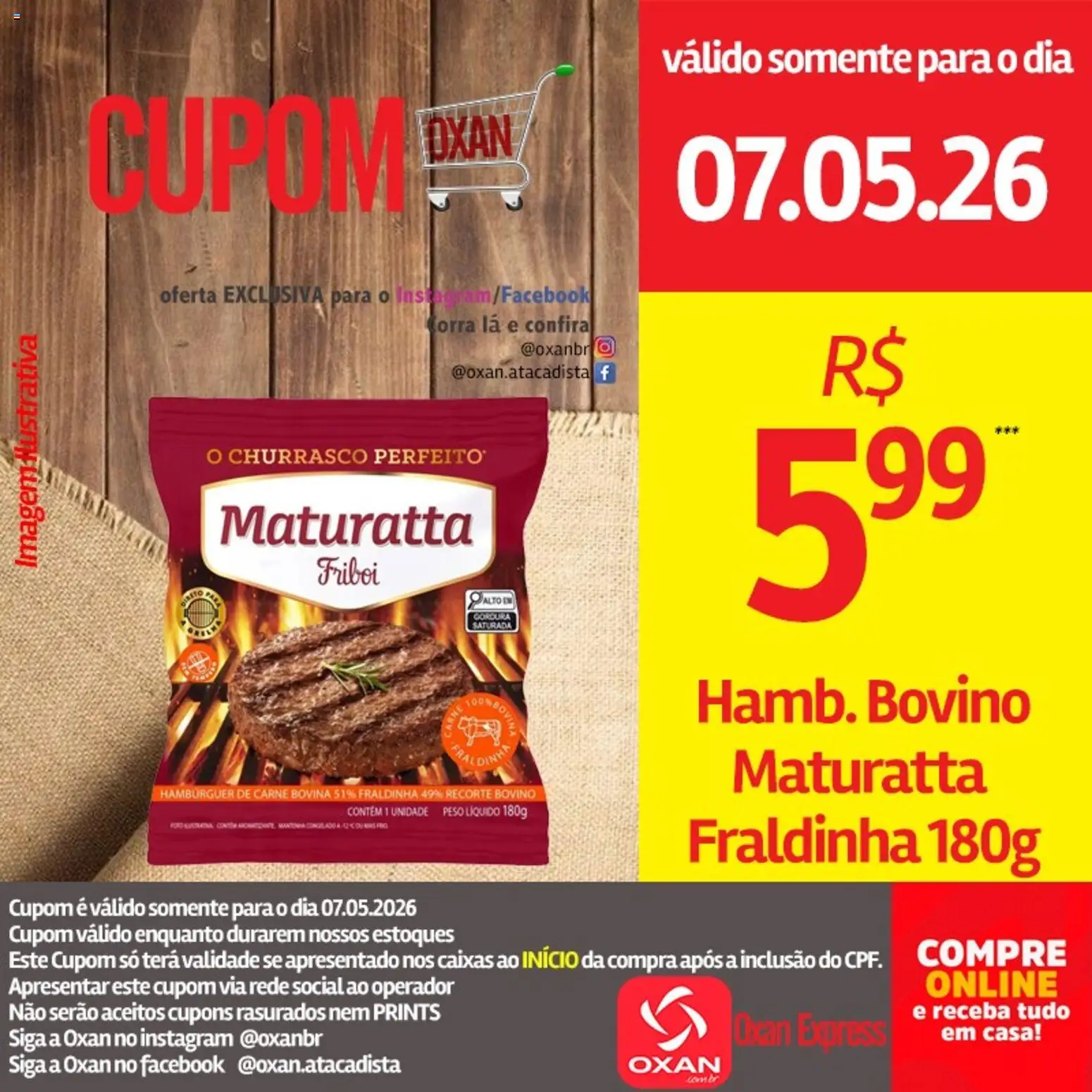 Oxan Atacadista Folheto - válido de 07.05.2026 | Página: 9 | Produtos: Fraldinha, Carne, Hambúrguer