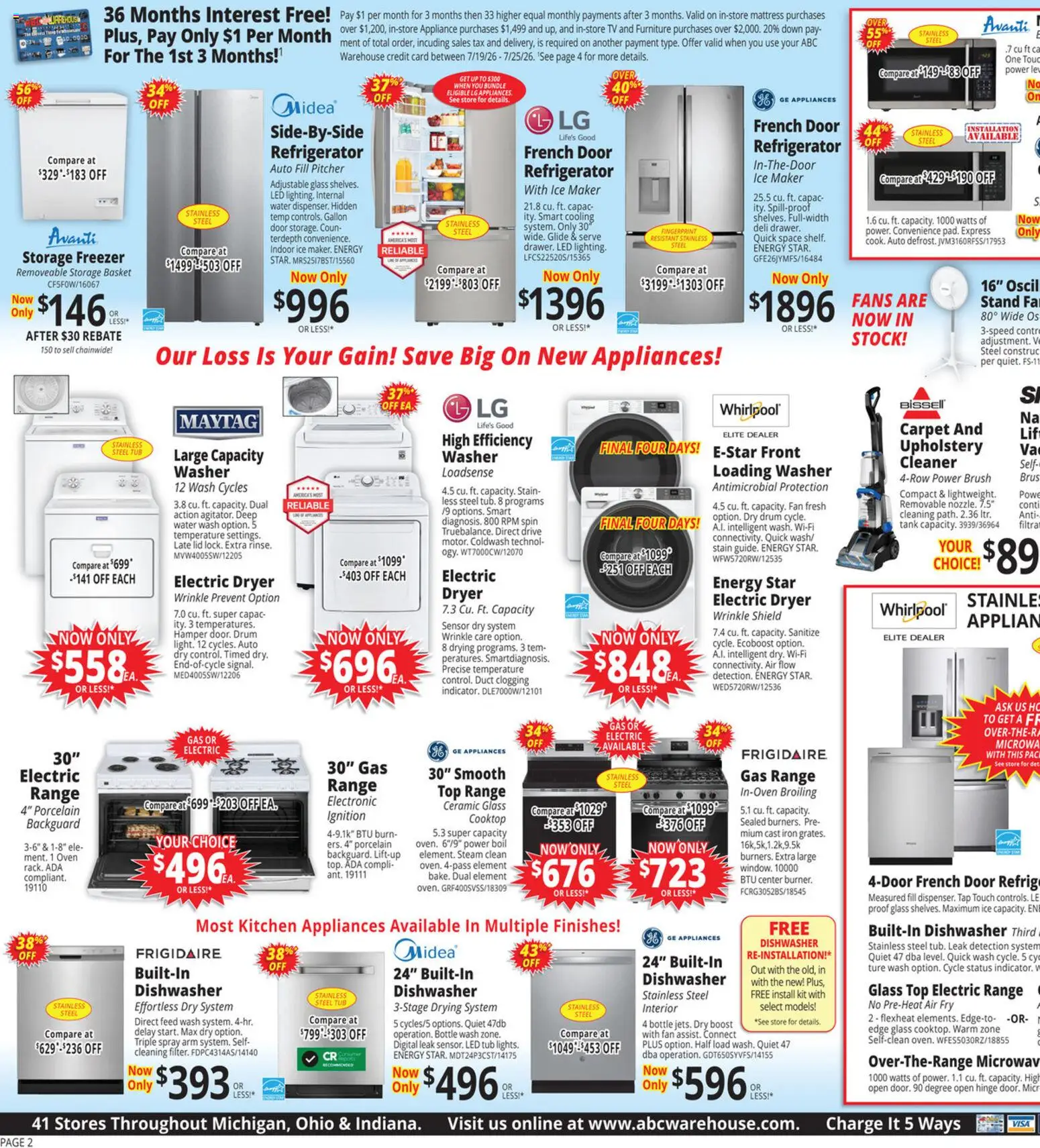 ABC Warehouse Weekly Ad - valid from 07/19/2026 | Page: 2 | Products: Brush, Refrigerator, Dishwasher, Fan