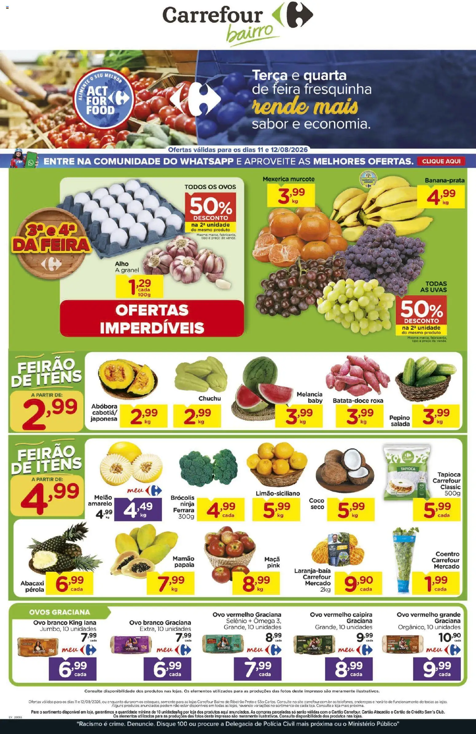Carrefour Bairro Folheto - válido de 11/08/2026 | Página: 1 | Produtos: Alho, Ovos, Uvas, Brócolis