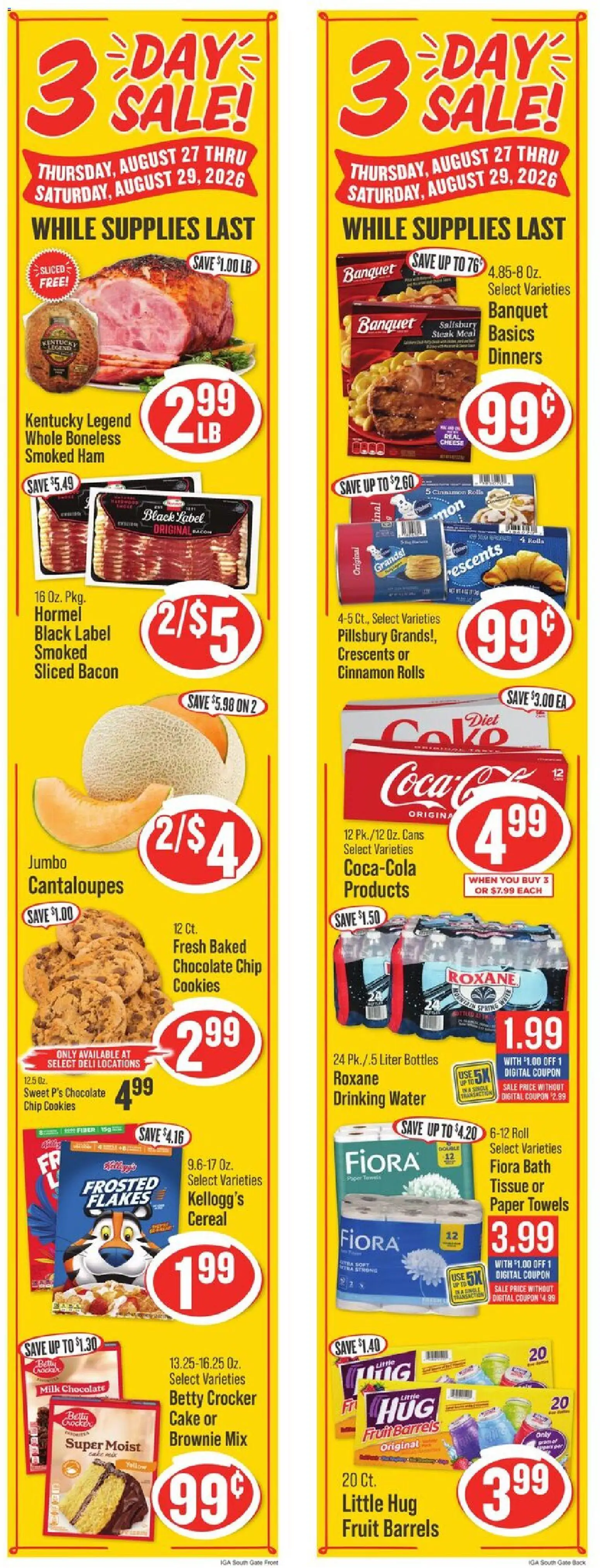 IGA Weekly Ad - valid from 08/26/2026 | Page: 2 | Products: Cantaloupes, Milk, Chocolate Chip, Steak
