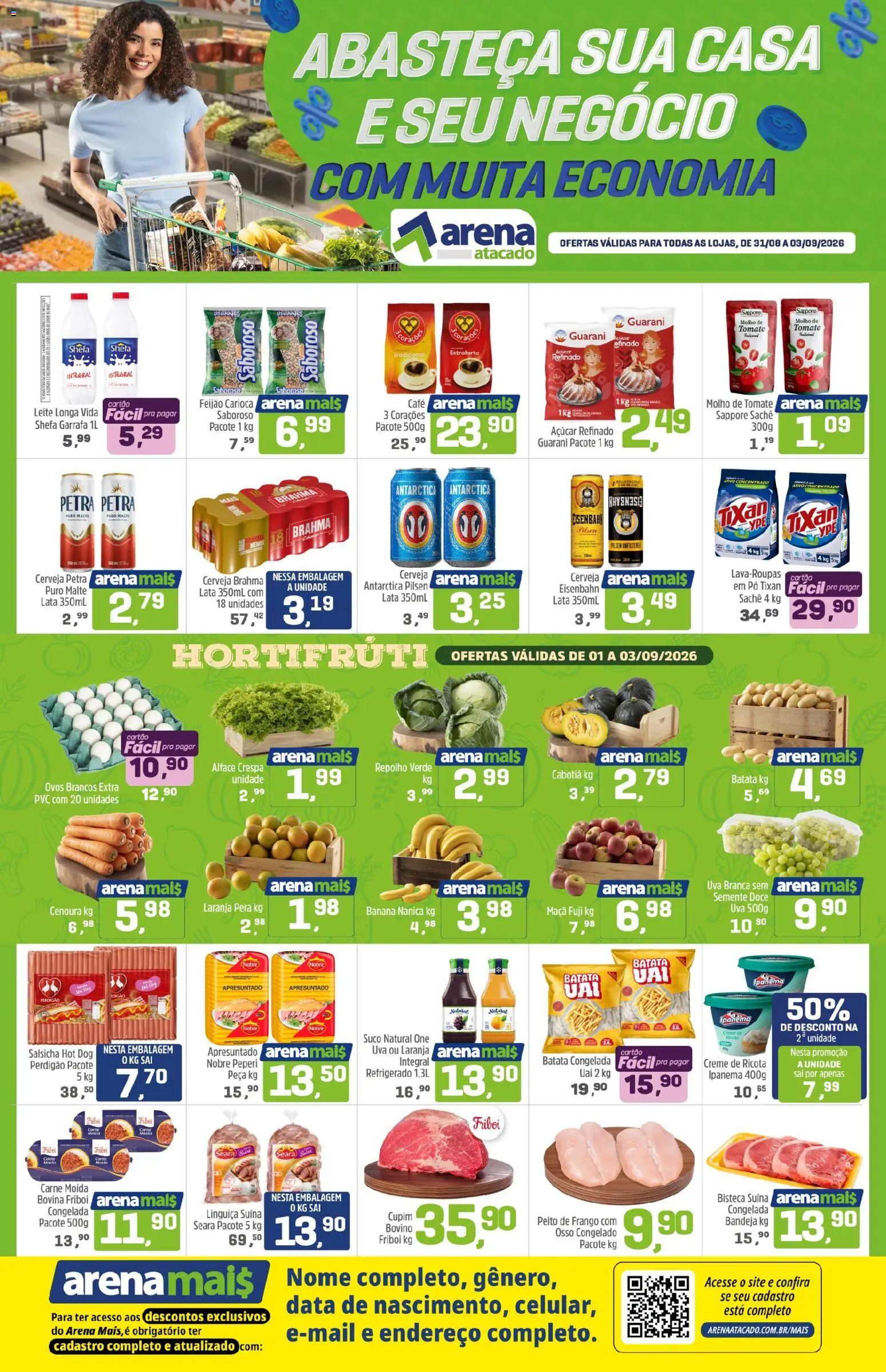 Arena Atacado Folheto - válido de 31/08/2026 | Página: 1 | Produtos: Repolho, Suco natural, Cerveja, Cenoura