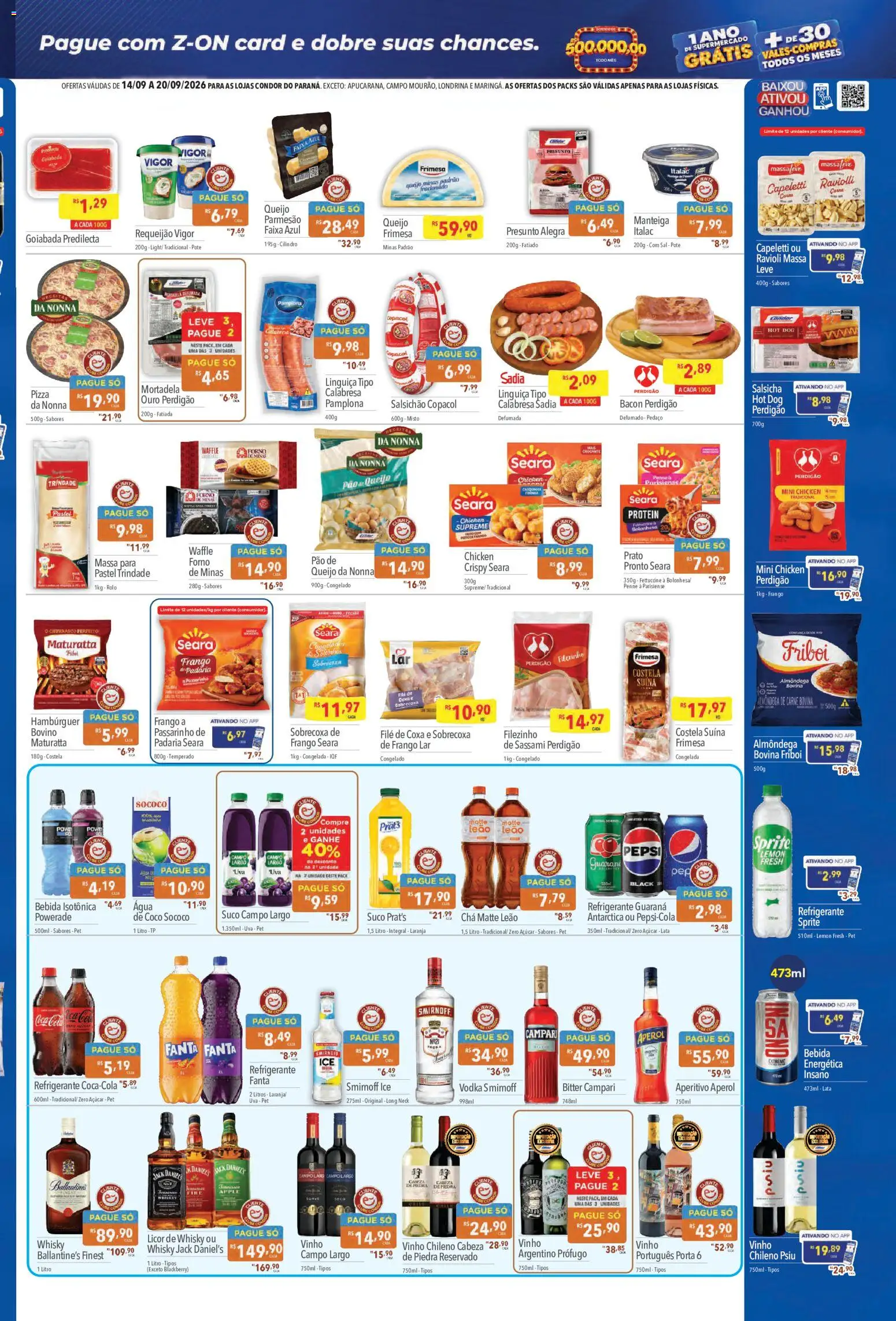 Supermercados Condor Folheto - válido de 14/09/2026 | Página: 3 | Produtos: Coco, Cola, Hambúrguer, Campari