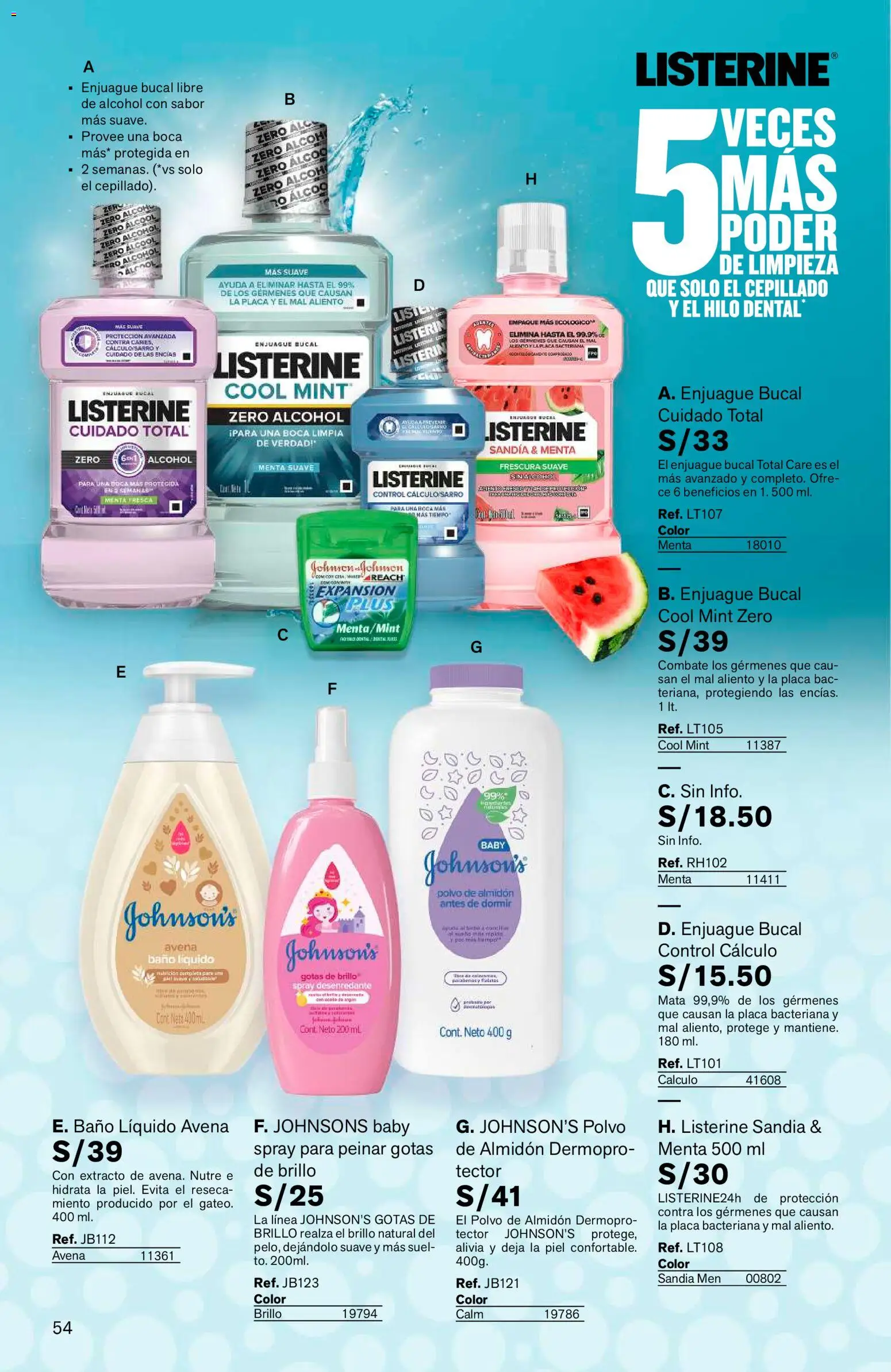 Catálogo Leonisa válido desde 04/08/2026 | Página: 54 | Productos: Enjuague bucal, Baño, Empaque, Polvo