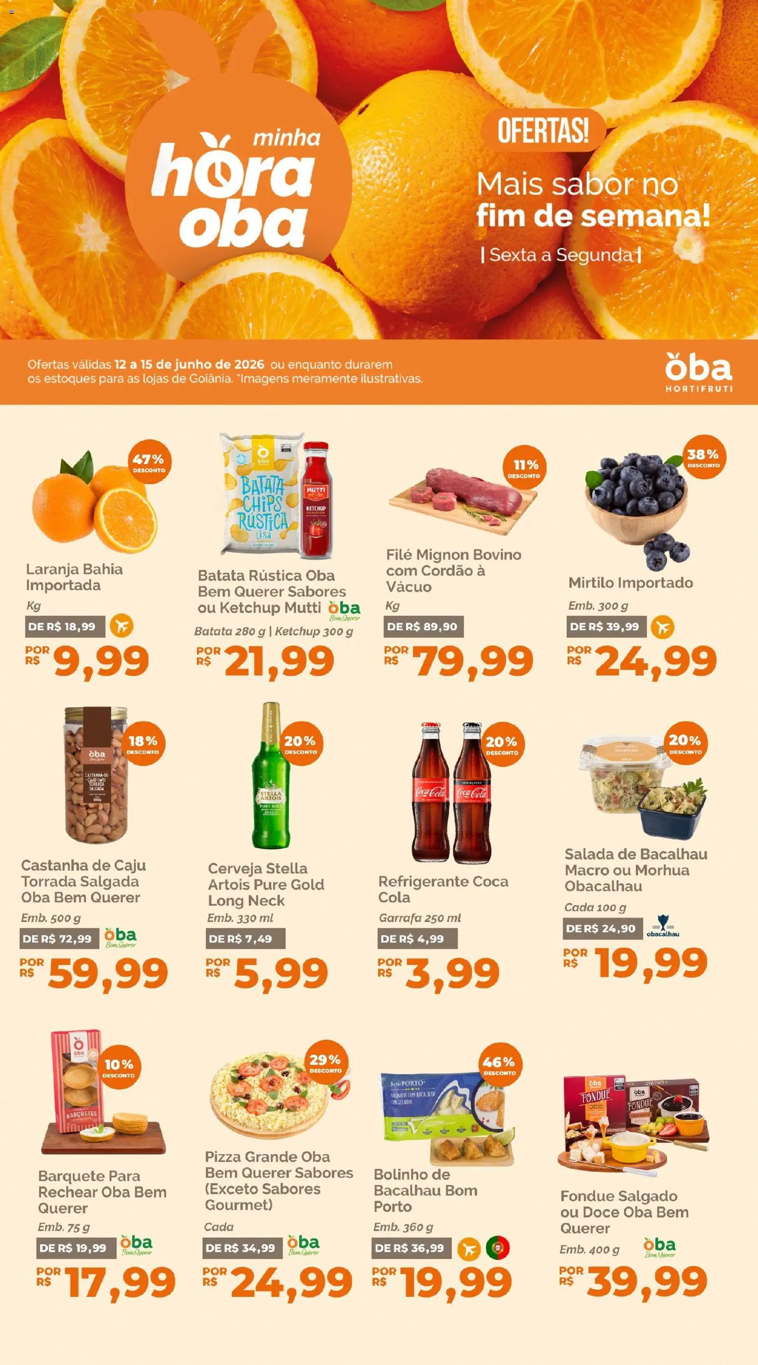 Oba Hortifruti Folheto - válido de 12.06.2026 | Página: 1 | Produtos: Mirtilo, Bacalhau, Chocolate, Salada