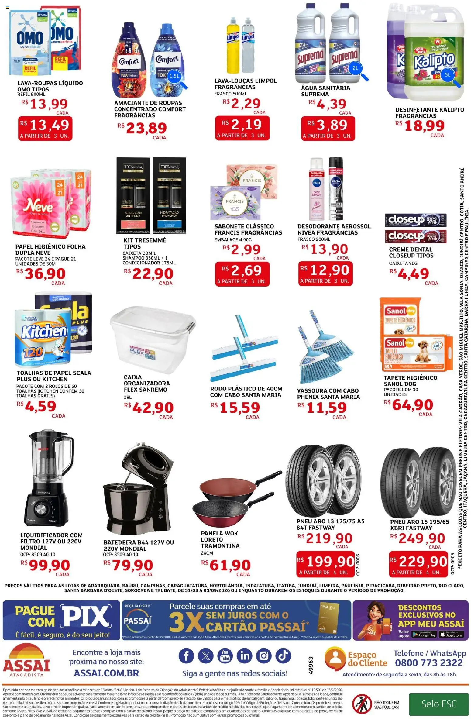 Assaí Atacadista Folheto - válido de 31/08/2026 | Página: 4 | Produtos: Roupas, Bebida, Água sanitária, Rodo