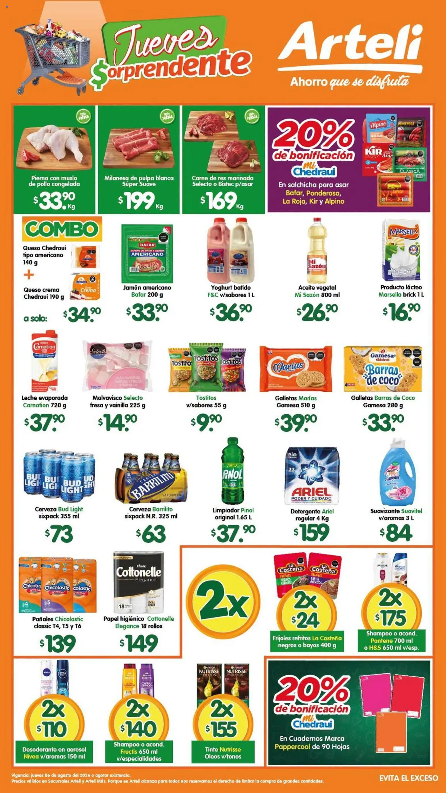 Nuevas ofertas de Arteli válidas en toda la República Mexicana desde el 06/08/2026. ¡Encuentra las mejores ofertas en Arteli folleto Tuxpan! | Página: 1 | Productos: Desodorante, Milanesa, Carne, Carne de res