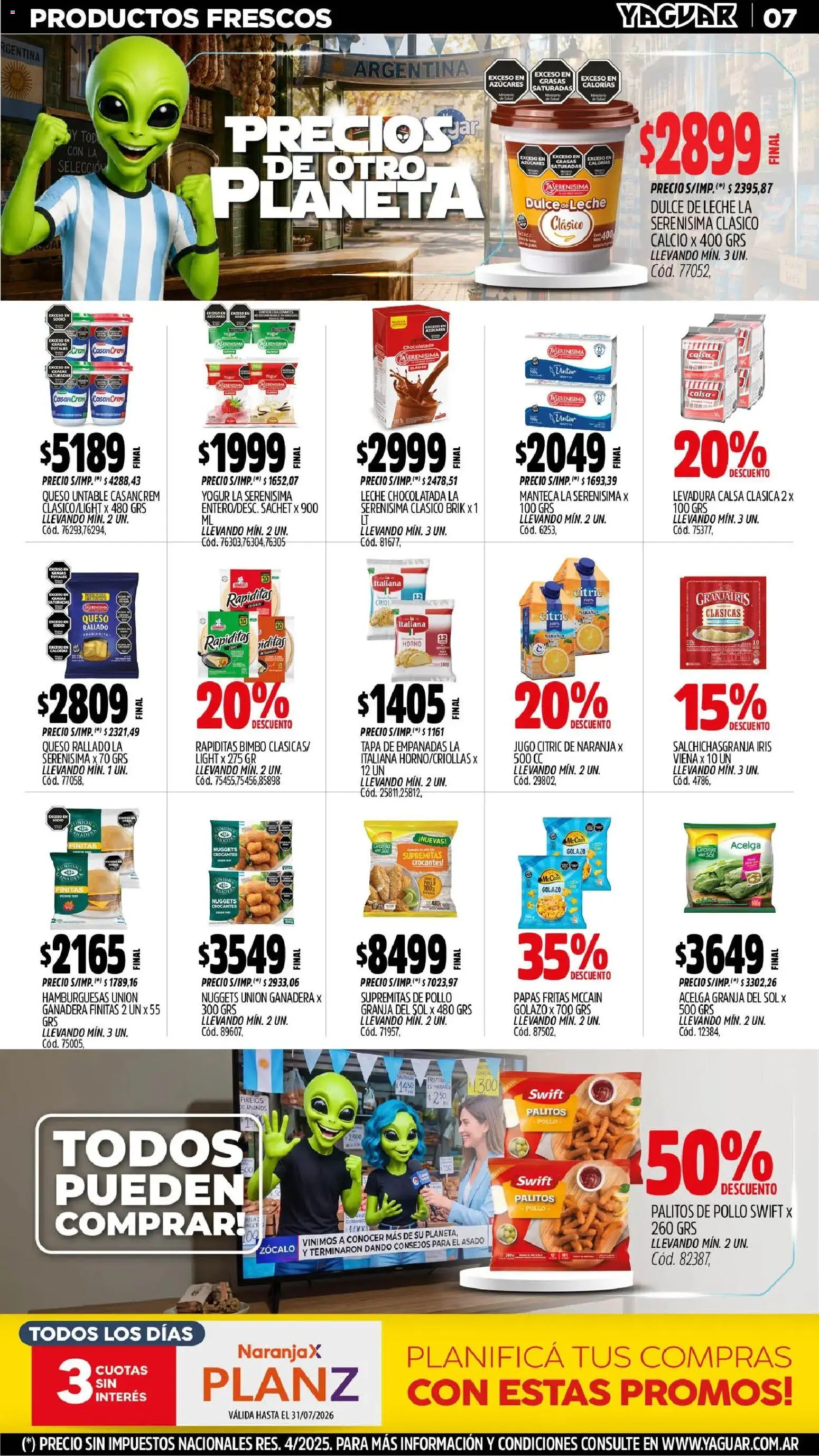 Yaguar - Oferta Semanal Mendoza │ válido desde el 29/06/2026 | Página: 7 | Productos: Zocalo, Leche, Yogur, Papas fritas