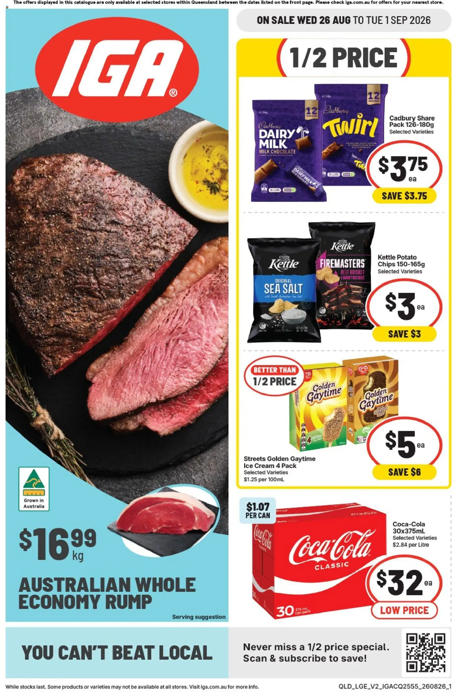 IGA catalogue - valid from 26/08/2026 | Page: 1 | Products: Milk, Dairy, Beef, Ice cream