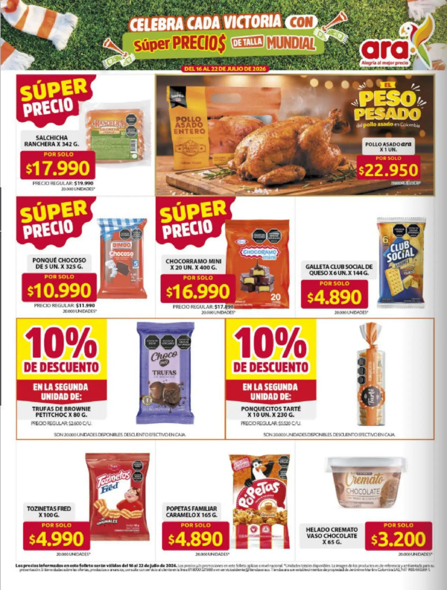 Ara revista - valida desde el 16/07/2026 | Página: 19 | Productos: Pollo, Helado, Salchicha, Peso