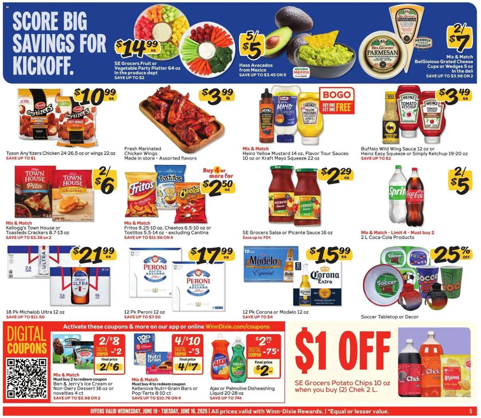 Winn Dixie Weekly Ad - valid from 10.06.2026 | Page: 5 | Products: Cheese, Chips, Ketchup, Sauce