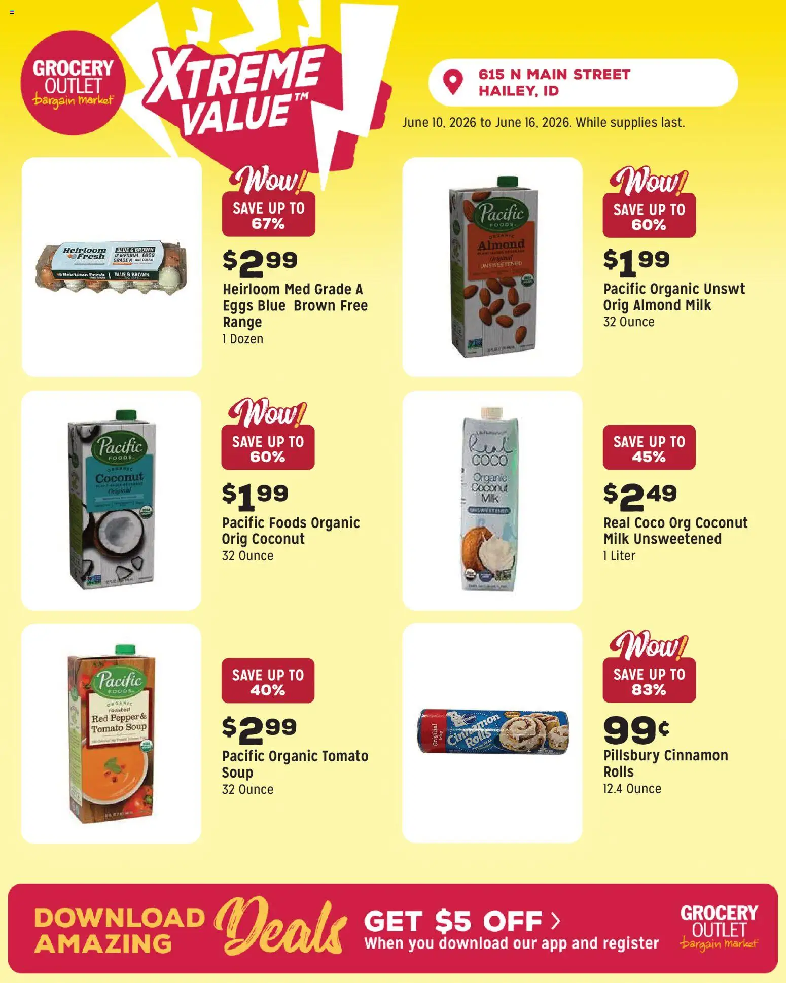 Grocery Outlet Weekly Ad - ID - valid from 10.06.2026 | Page: 5 | Products: Milk, Eggs, Pepper