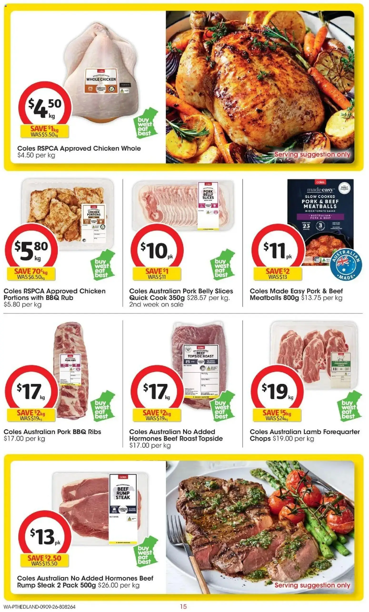 ﻿Coles catalogue valid from 09/09/2026 > Online Australia | Page: 15 | Products: Chicken, Pork, Lamb, Steak