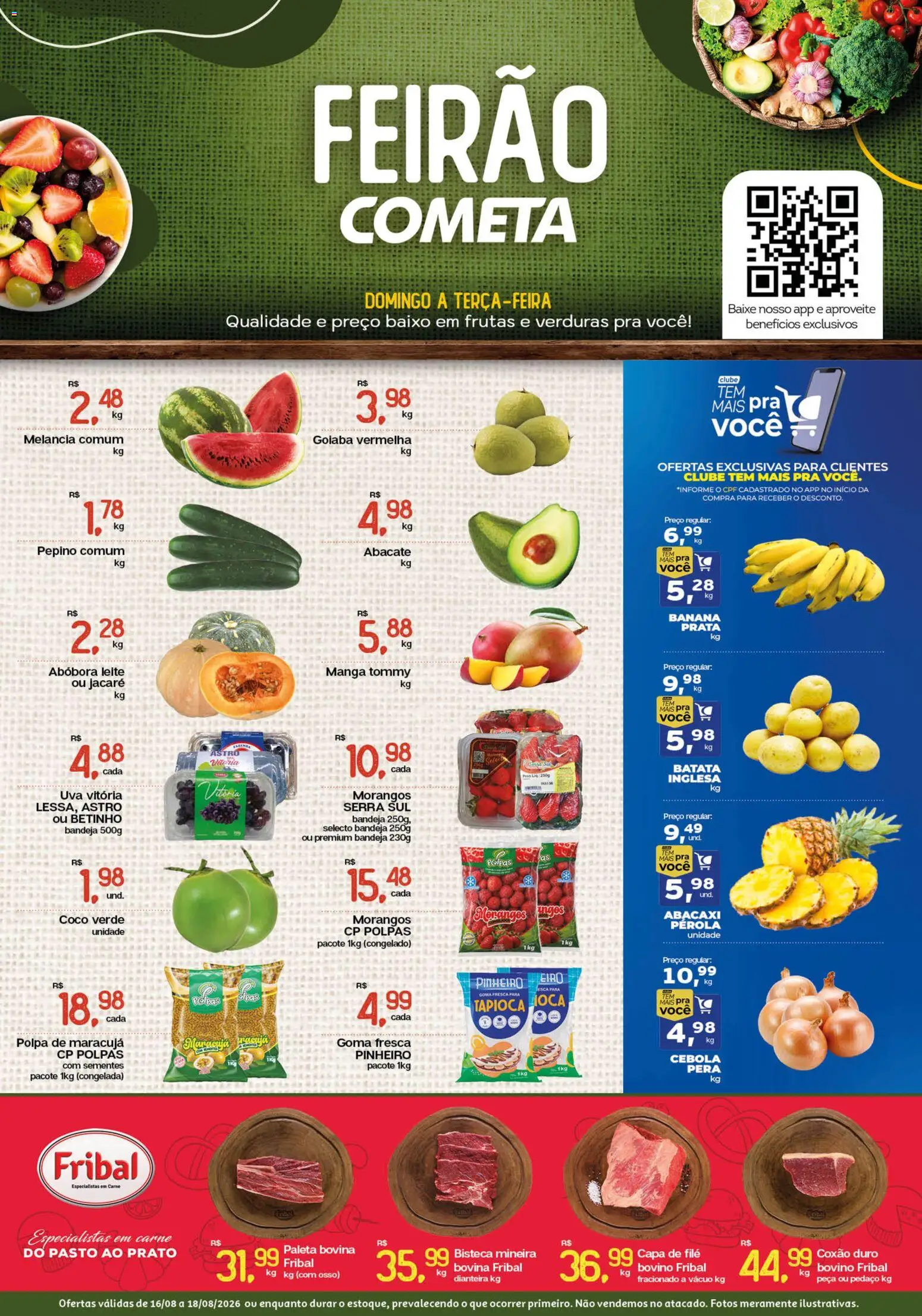 Cometa Supermercados Folheto - válido de 16/08/2026 | Página: 1 | Produtos: Coco, Frutas, Maracujá, Coxão duro