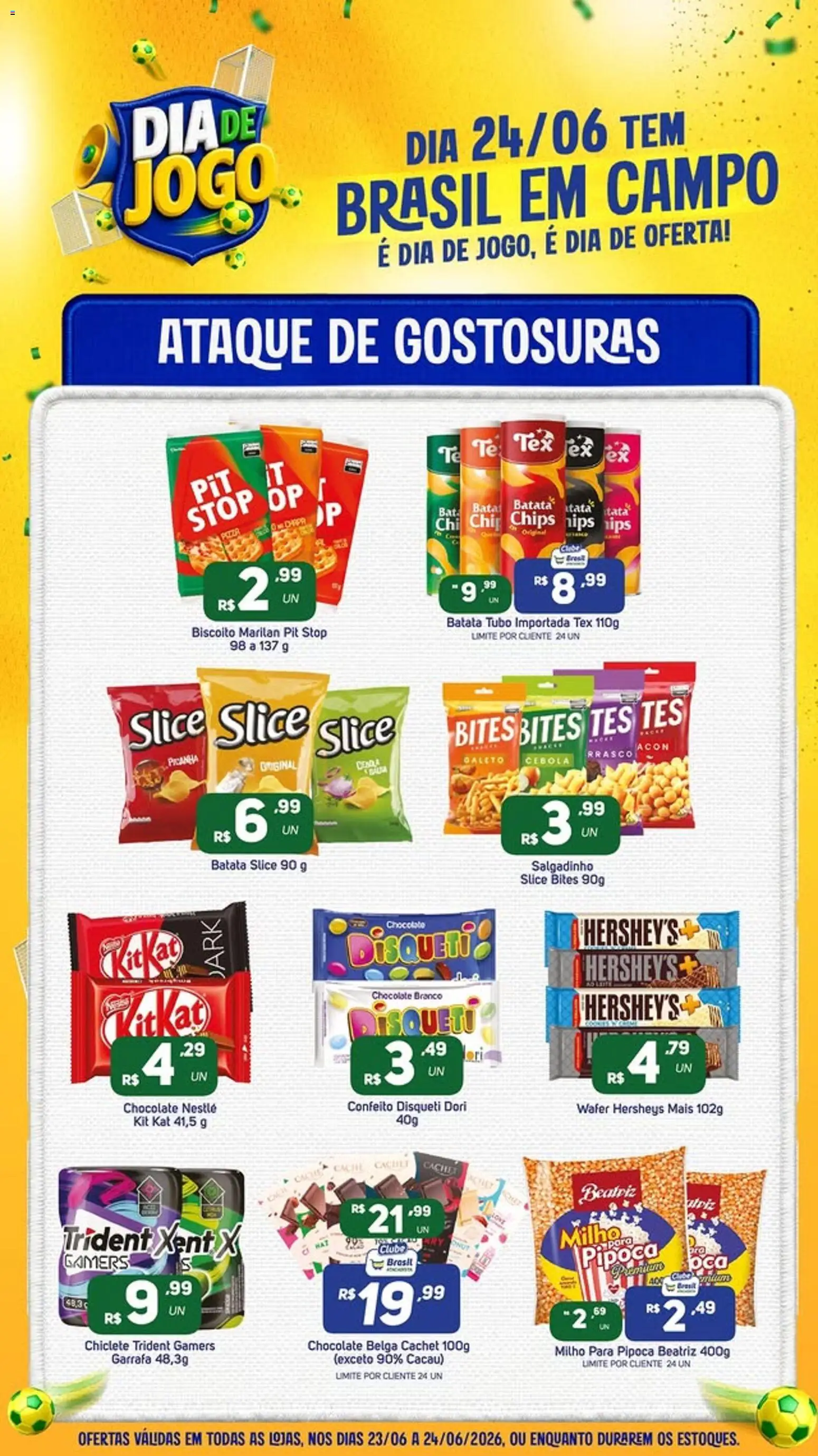 Brasil Atacadista Folheto - válido de 23/06/2026 | Página: 2 | Produtos: Biscoito, Picanha, Kit Kat, Pipoca