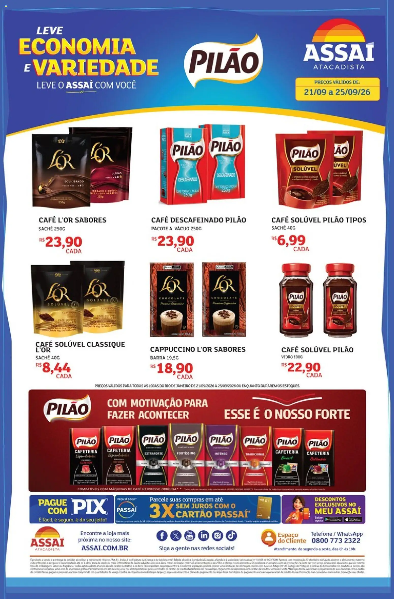 Assaí Atacadista Folheto - válido de 21/09/2026 | Página: 1 | Produtos: Cappuccino, Café, Chocolate, Telefone