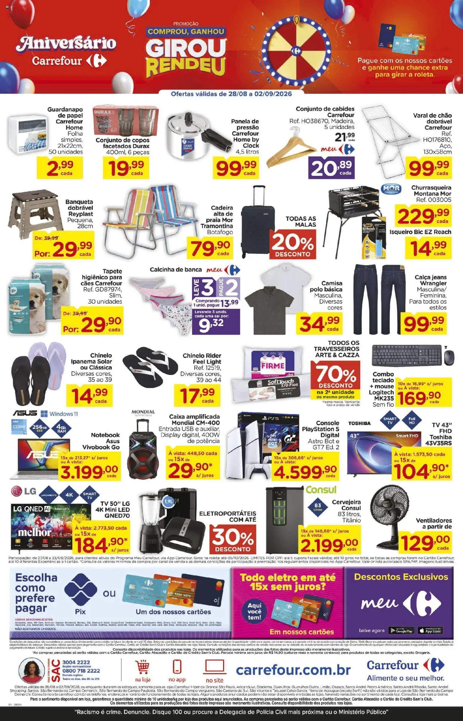 Carrefour Folheto - válido de 28/08/2026 | Página: 8 | Produtos: Varal de chão, Playstation 5, Teclado, Playstation