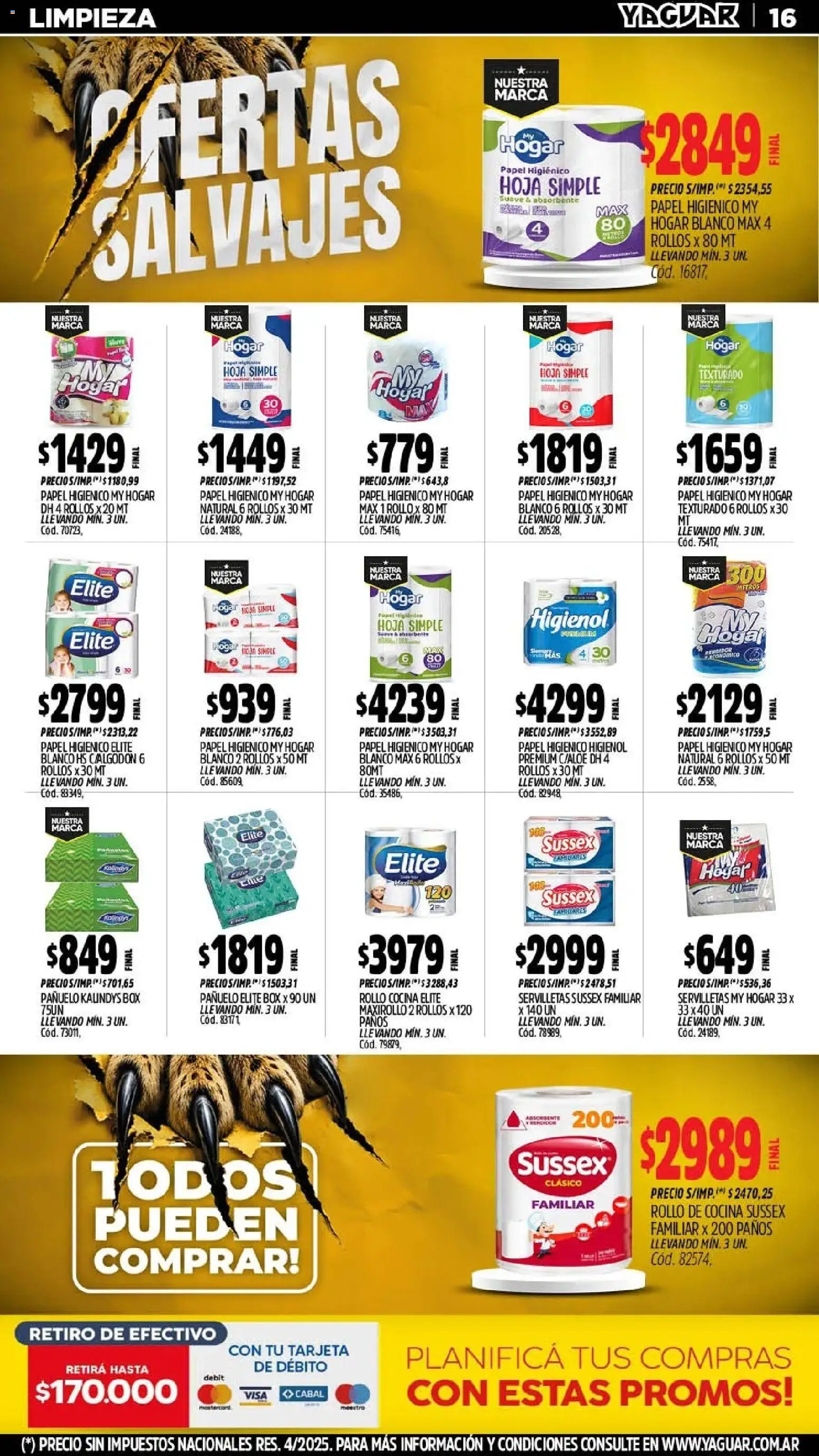 Yaguar - Oferta Semanal Trelew │ válido desde el 10/08/2026 | Página: 17 | Productos: Papel higiénico, Pañuelo, Cocina, Servilletas