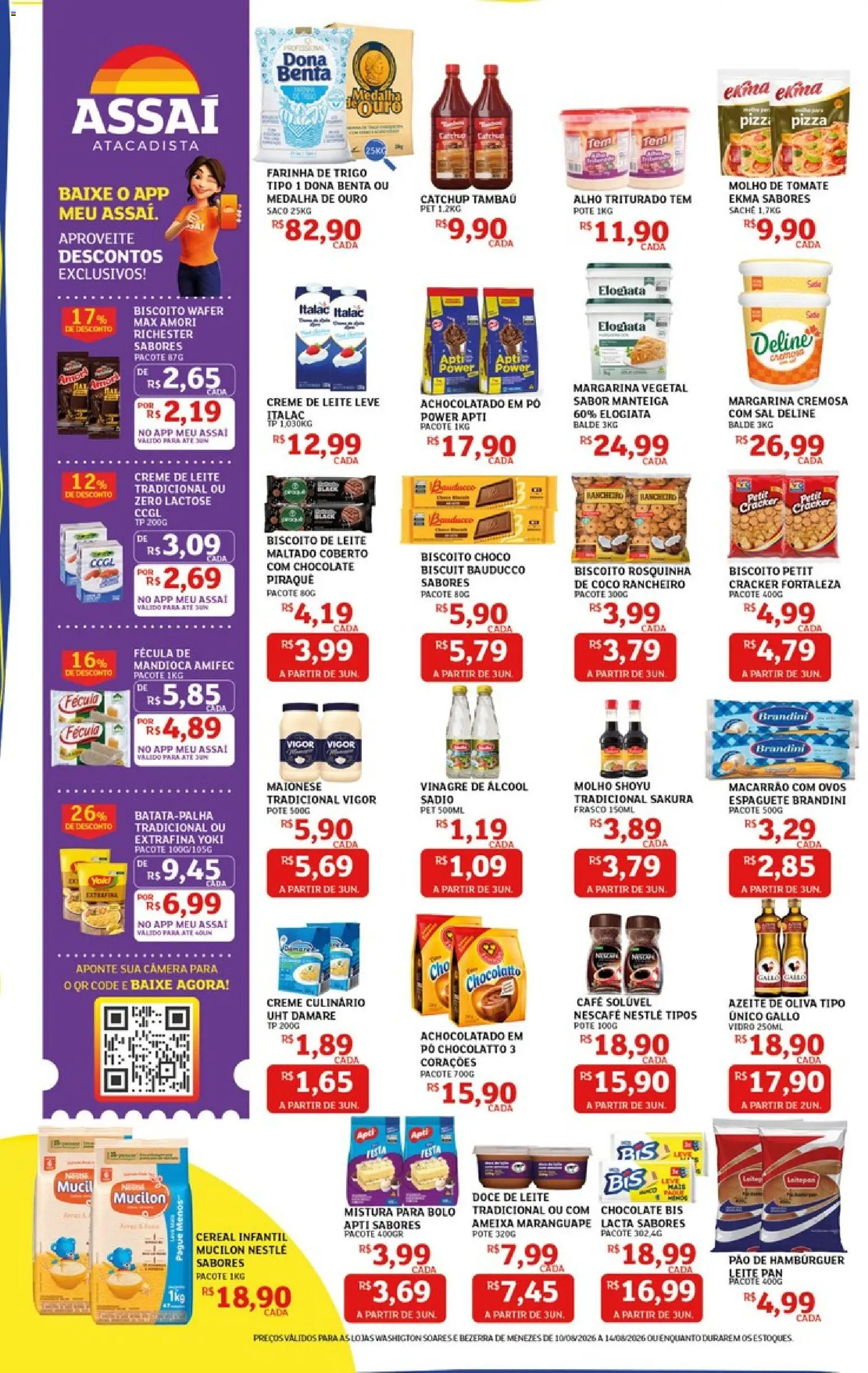 Assaí Atacadista Folheto - válido de 10/08/2026 | Página: 2 | Produtos: Macarrão, Creme de leite, Doce de leite, Balde