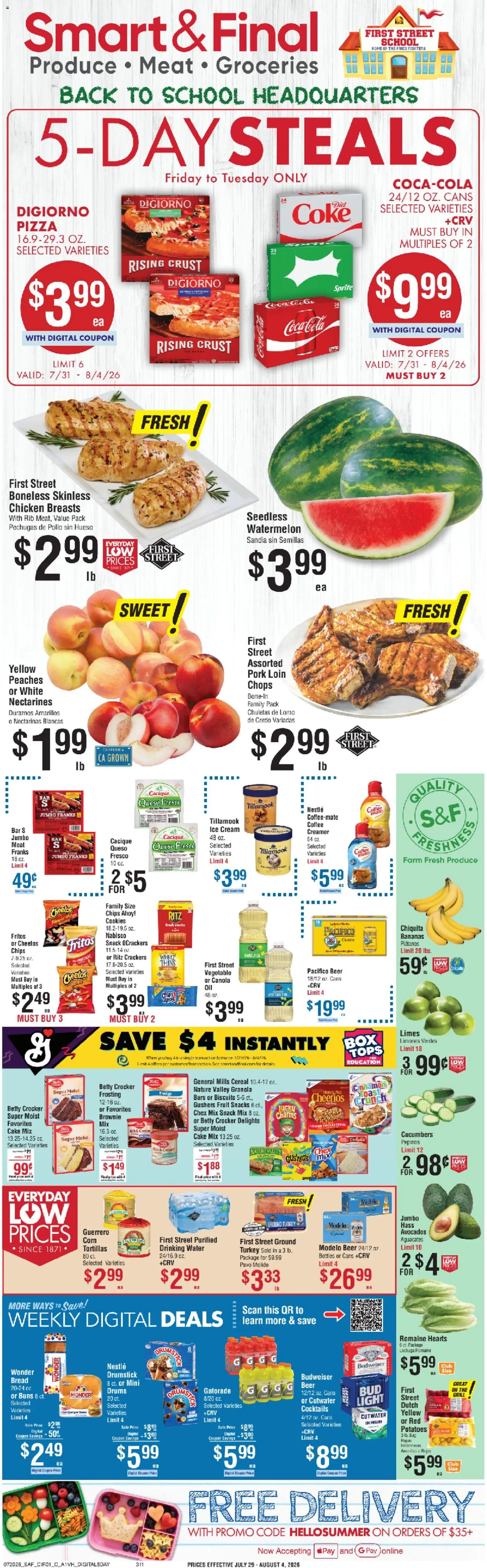 Smart & Final Weekly Ad - valid from 07/31/2026 | Page: 1 | Products: Romaine, Coffee, Pork, Pc