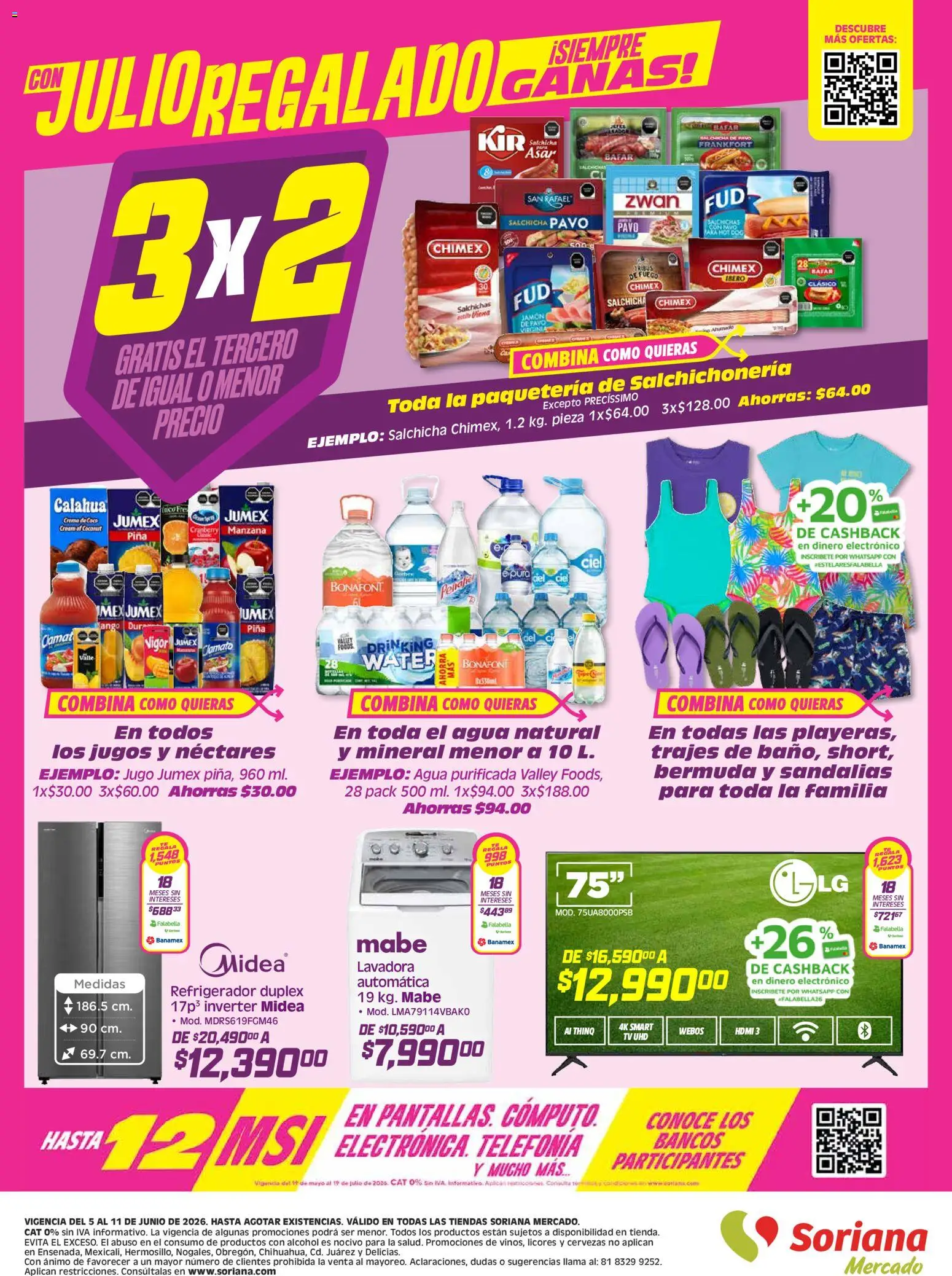 Nuevas ofertas de Soriana válidas en toda la República Mexicana desde el 05.06.2026. ¡Encuentra las mejores ofertas en Soriana Julio Regalado Mercado Nacional! | Página: 12 | Productos: Manzana, Jamón, Piña, Sandalias