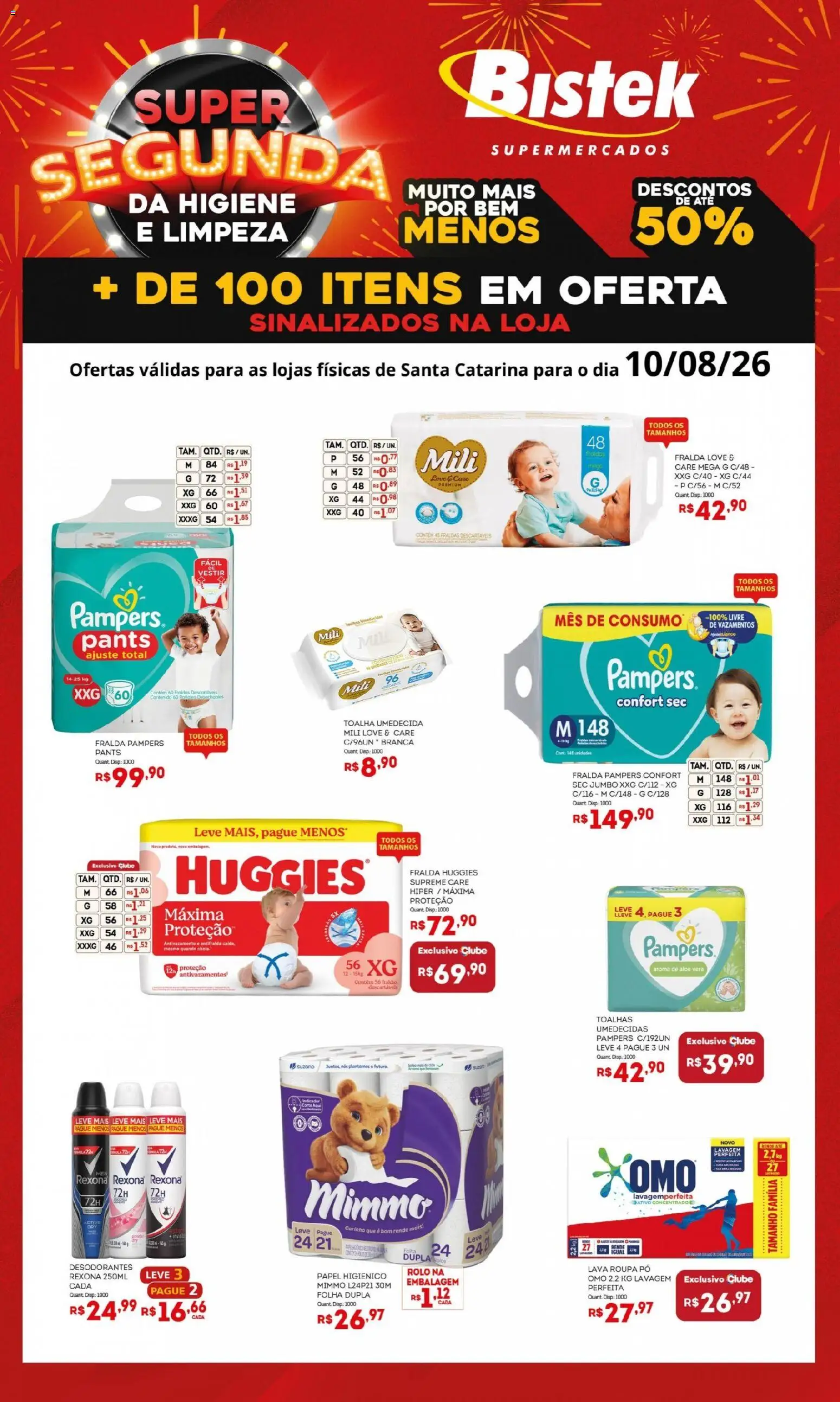 Bistek Supermercados Folheto - válido de 10/08/2026 | Página: 1 | Produtos: Fralda pampers, Pampers, Rexona, Papel higiênico