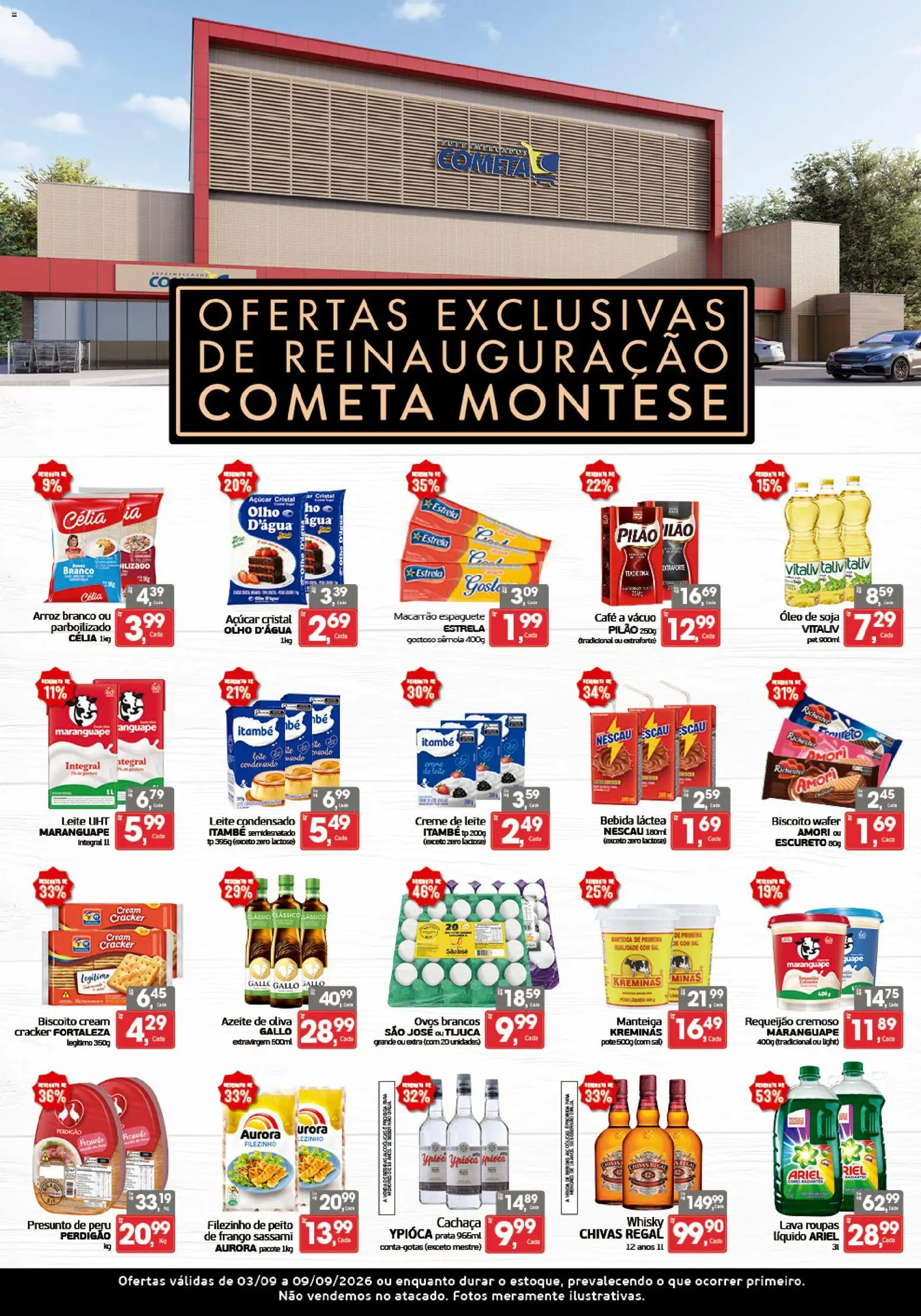 Cometa Supermercados Folheto - válido de 03/09/2026 | Página: 1 | Produtos: Arroz, Roupas, Sal, Azeite de oliva