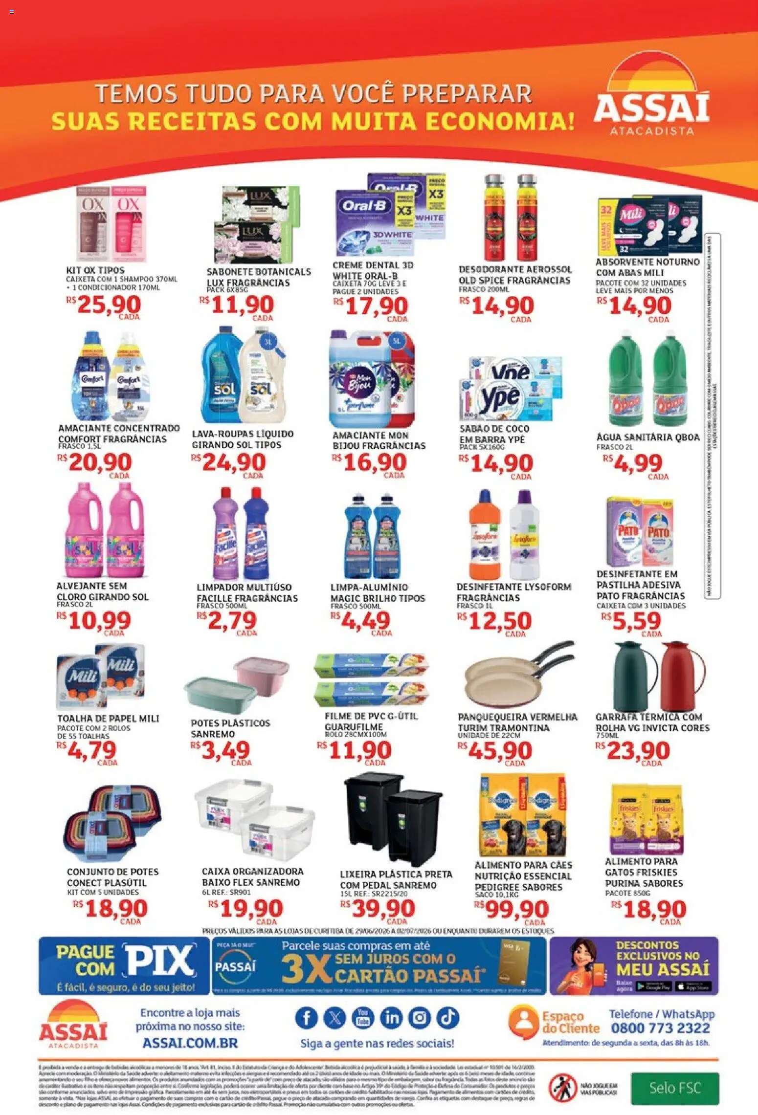 Assaí Atacadista Folheto - válido de 29/06/2026 | Página: 4 | Produtos: Cloro, Condicionador, Absorvente, Desinfetante