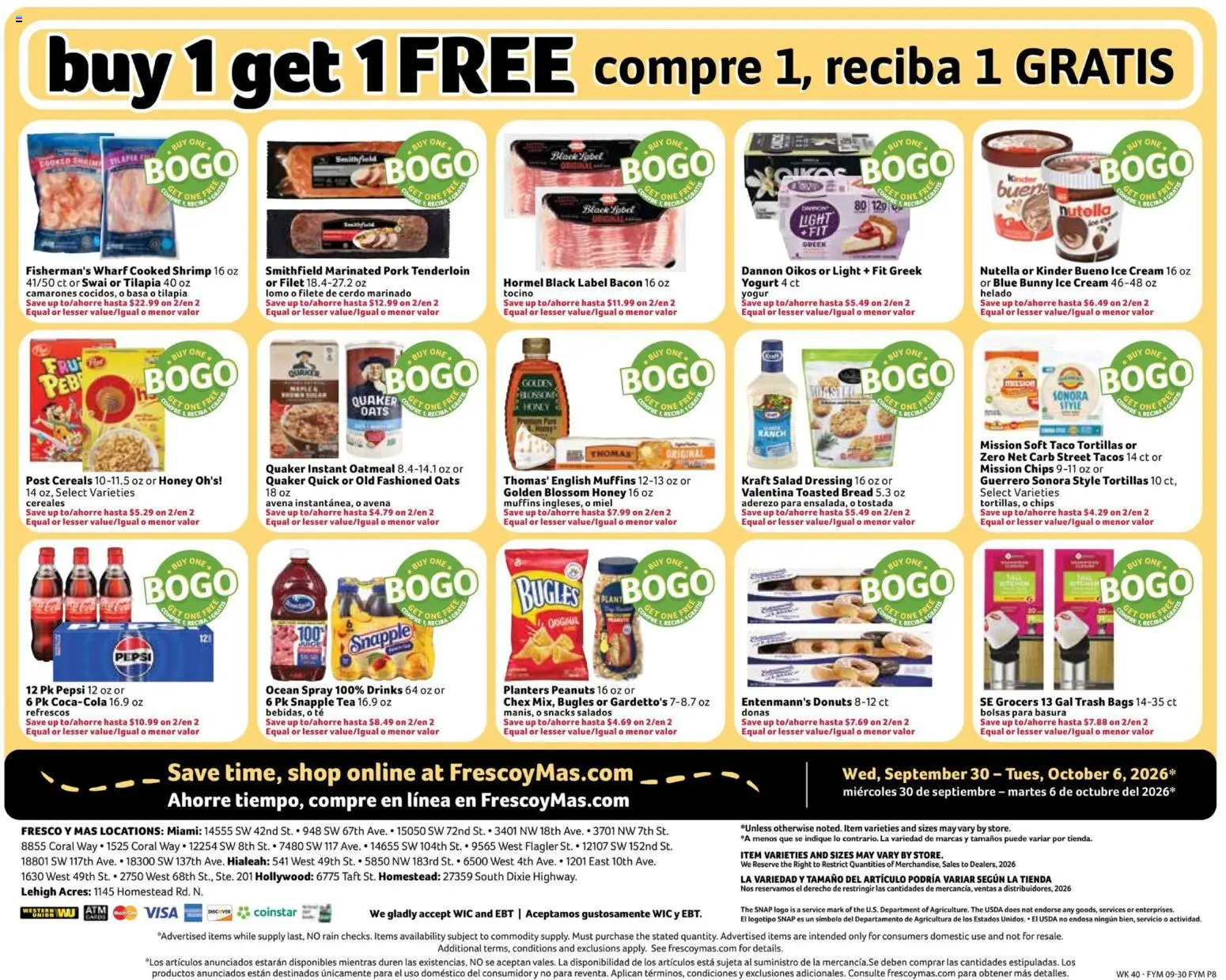 Fresco y Más Weekly Ad - valid from 09/30/2026 | Page: 8 | Products: Honey, Bread, Tortillas, Dressing