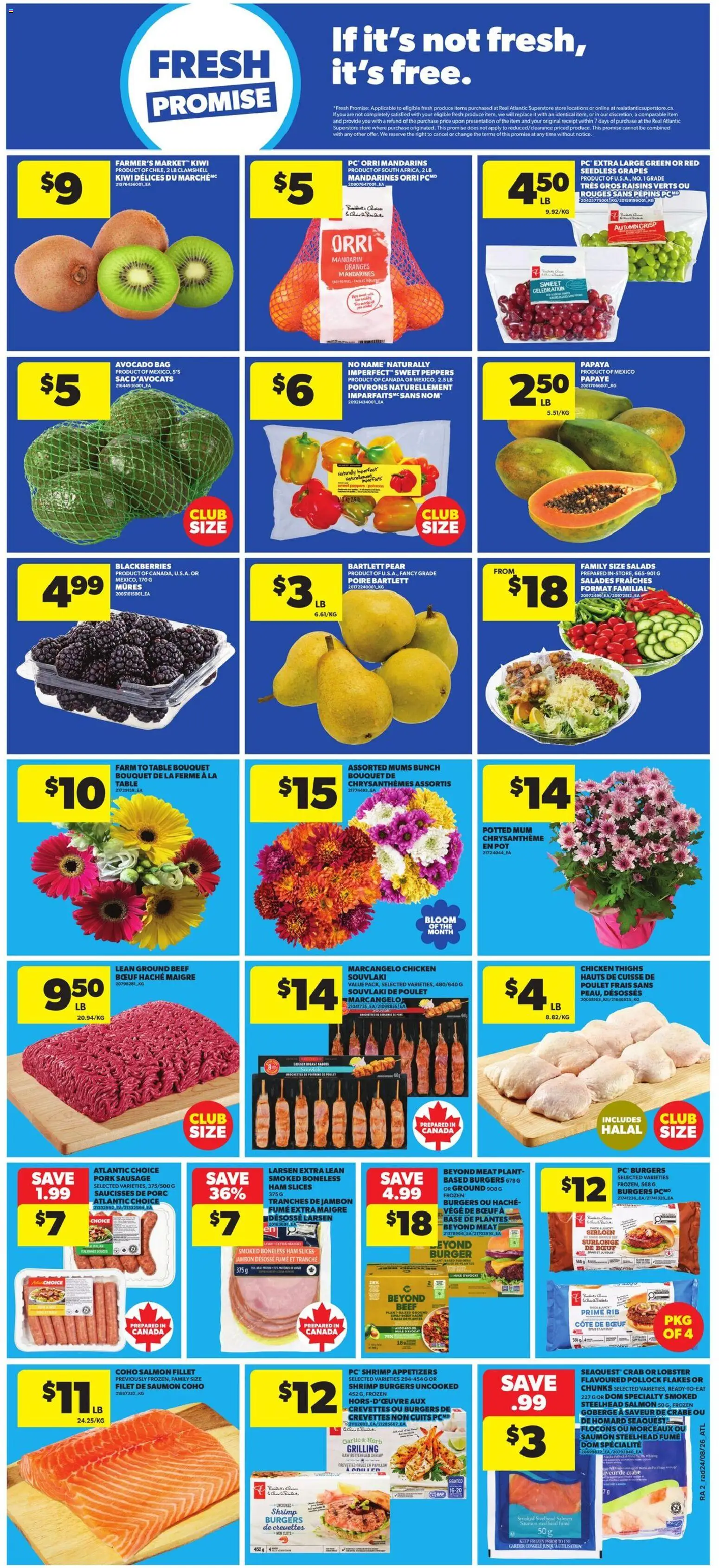 Atlantic Superstore flyer valid from Aug 27, 2026 | Page: 3 | Products: Burgers, Avocado, Garlic, Ham