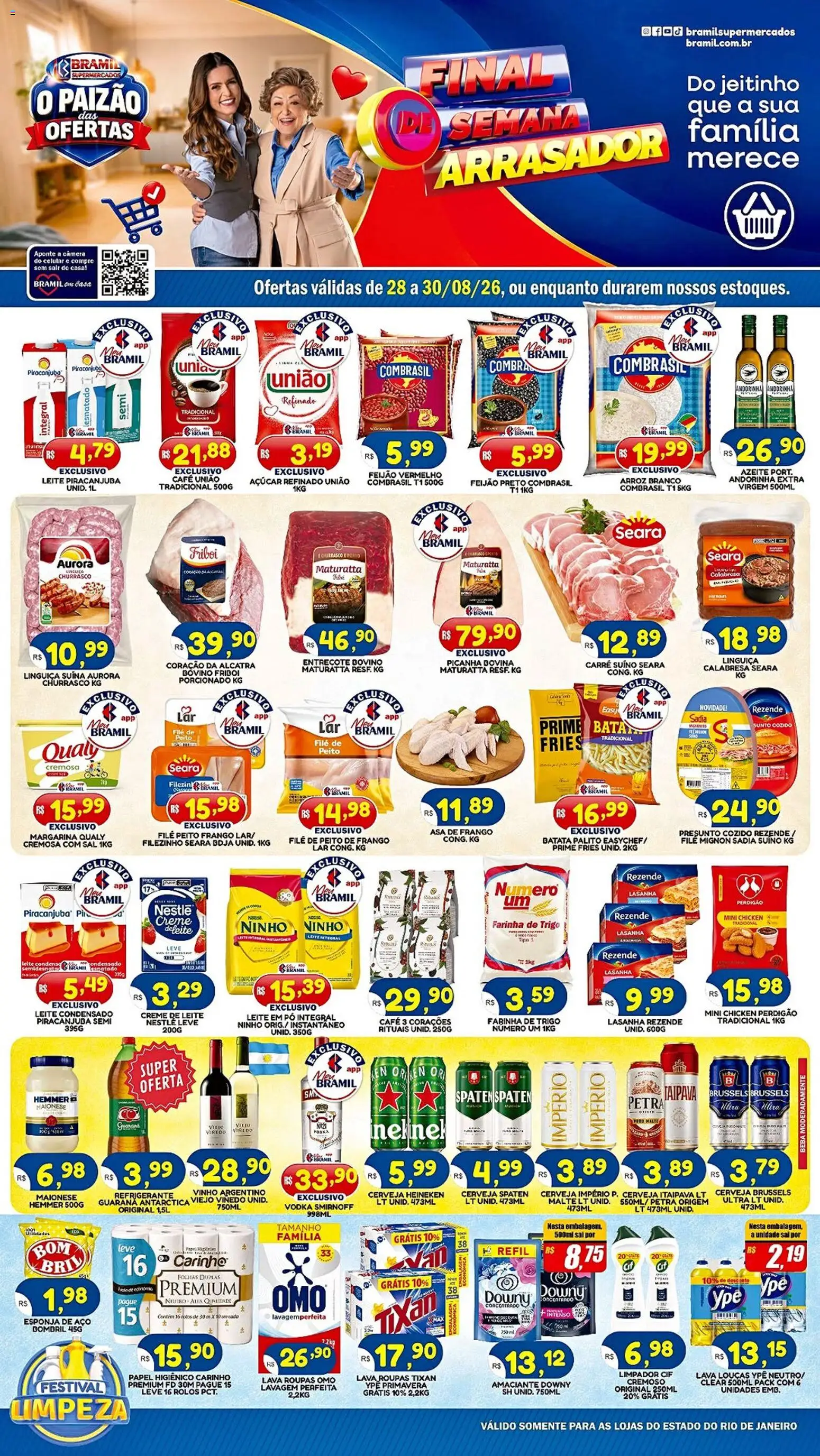 Bramil Supermercados Folheto - válido de 28/08/2026 | Página: 1 | Produtos: Feijão, Alcatra, Leite em pó, Lasanha rezende