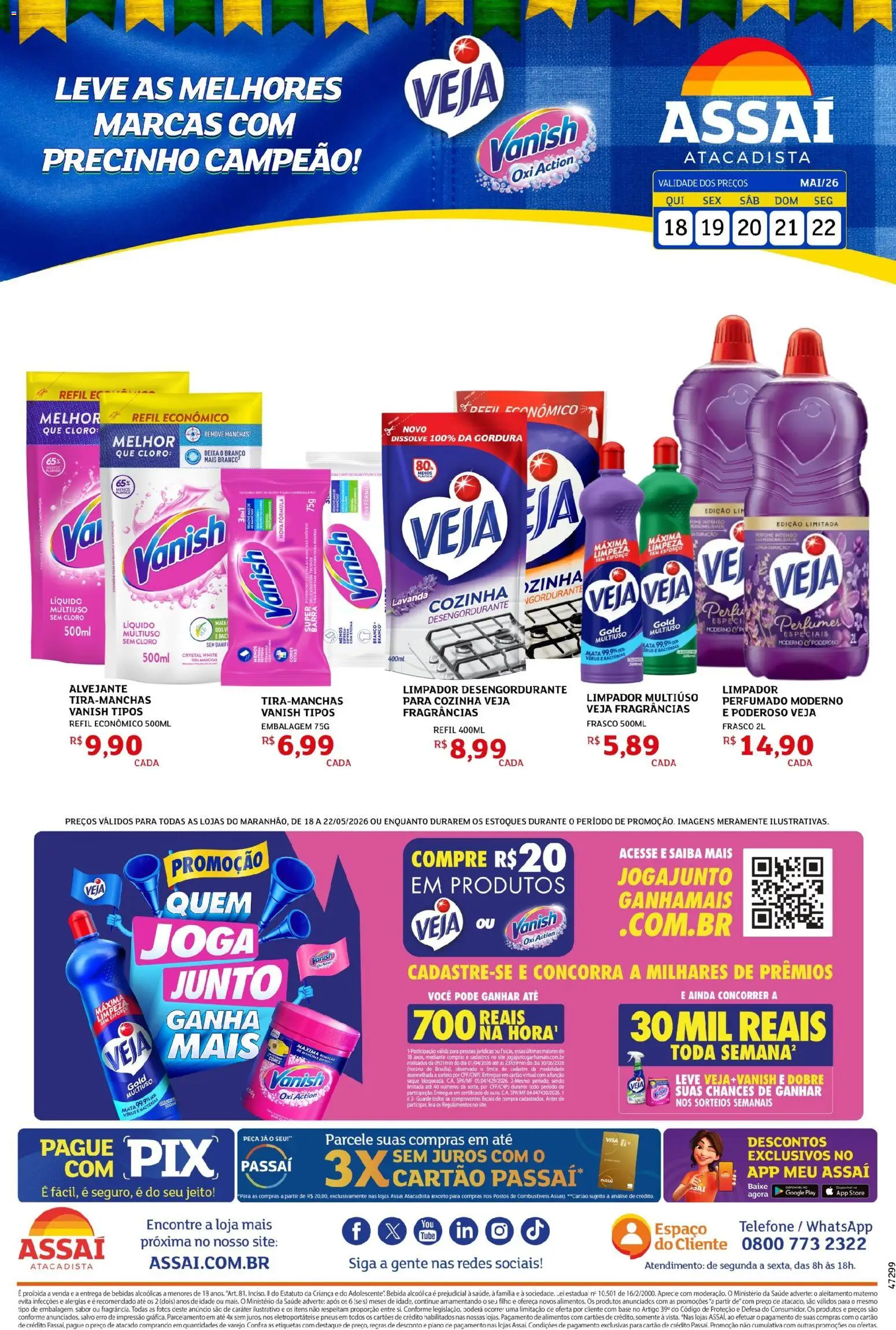Assaí Atacadista Folheto - válido de 18.05.2026 | Página: 1 | Produtos: Pó, Limpador multiuso, Saquê, Bebida