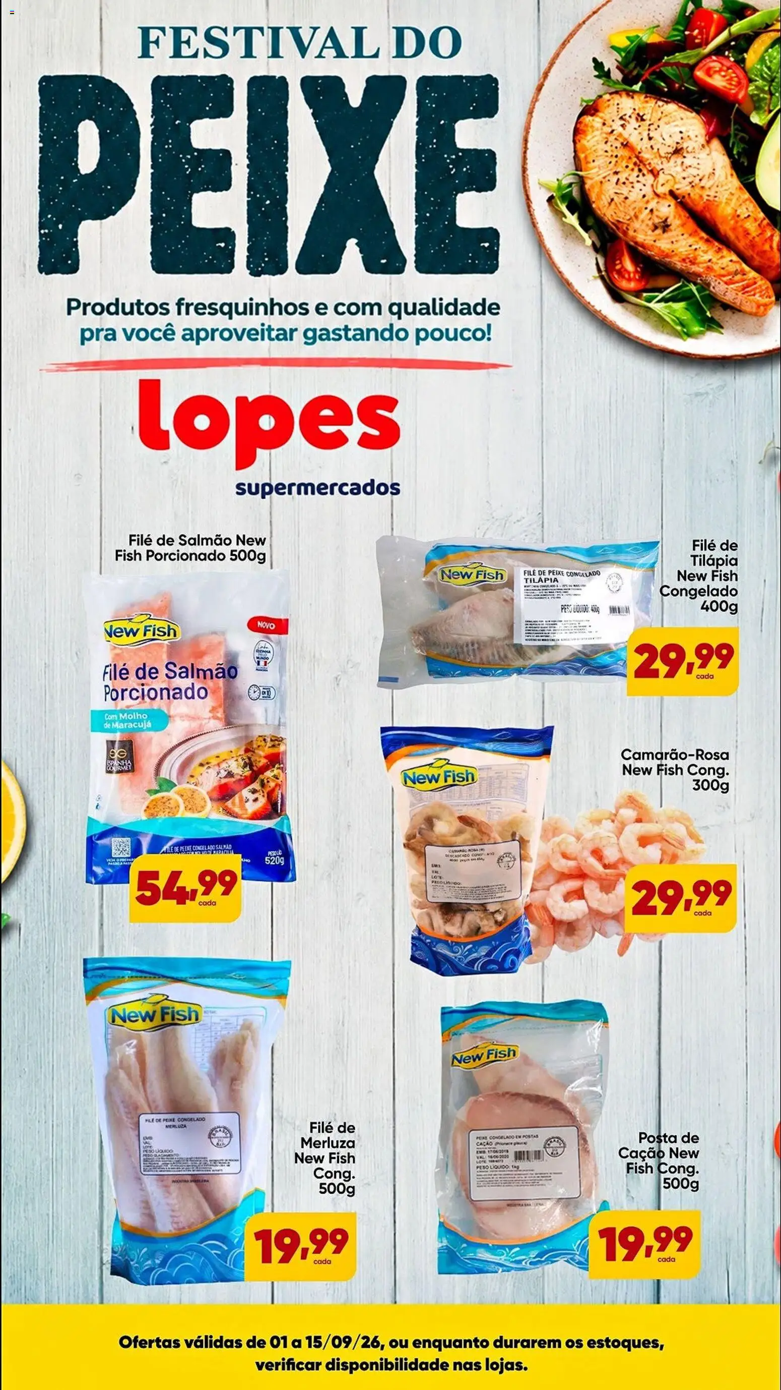 Lopes Supermercados Folheto - válido de 01/09/2026 | Página: 1 | Produtos: Salmão, Filé de salmão, Peixe, Filé de tilápia