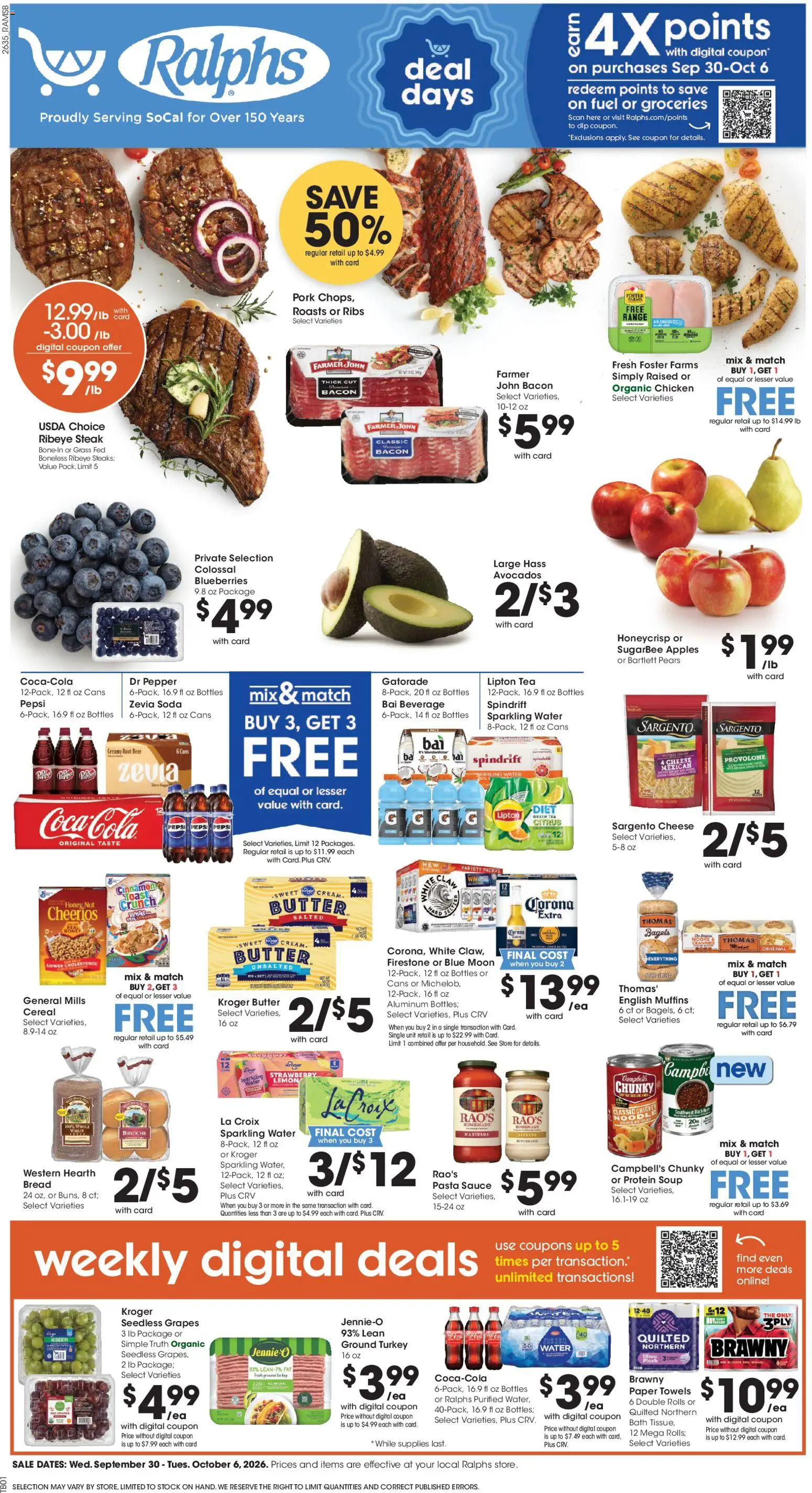 Ralphs Weekly Ad - valid from 09/30/2026 | Page: 1 | Products: Brioche, Cheese, Tea, Cereal