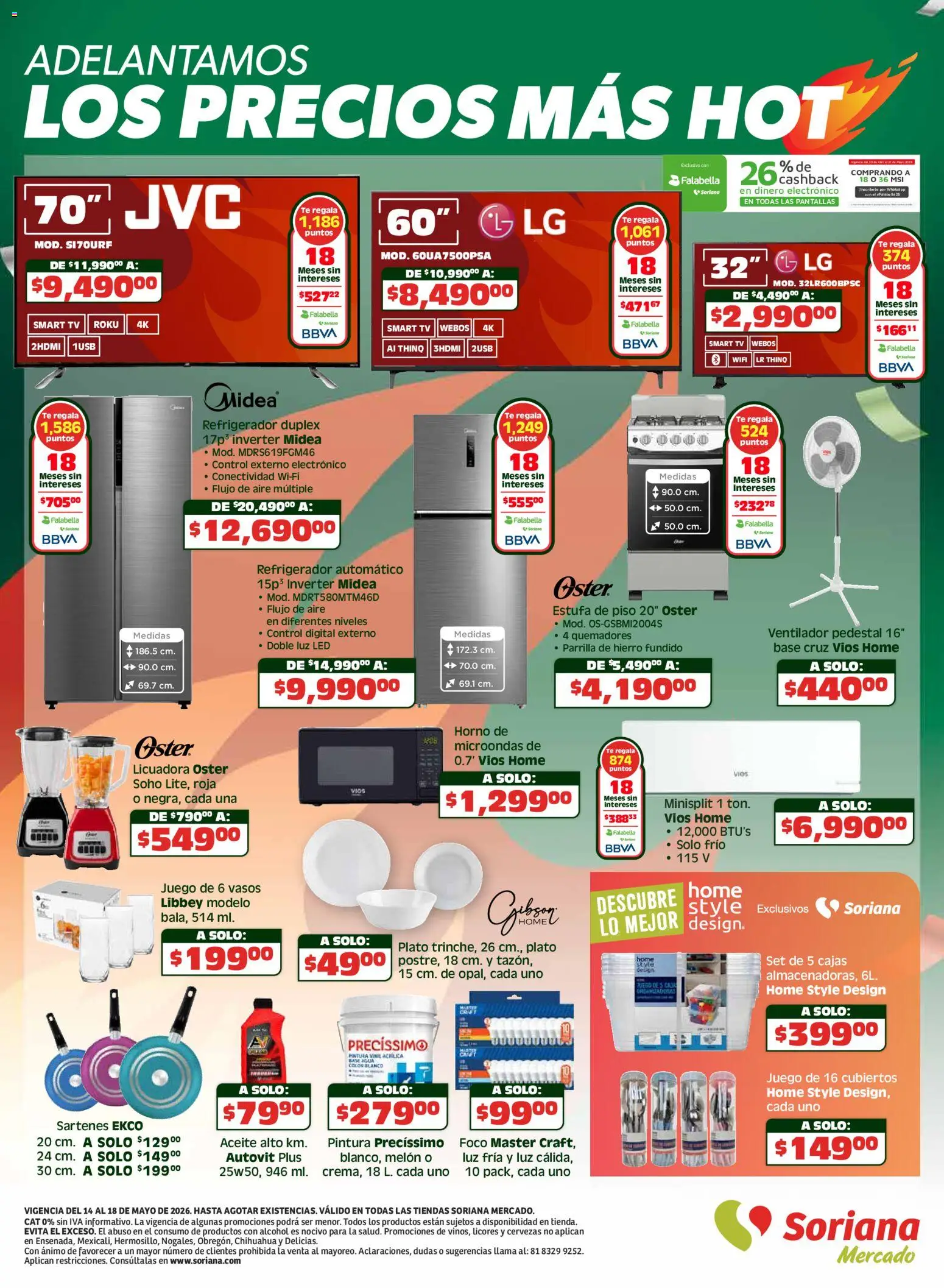 Nuevas ofertas de Soriana válidas en toda la República Mexicana desde el 14.05.2026. ¡Encuentra las mejores ofertas en Soriana Ofertas Re Locas Mercado Nacional! | Página: 8 | Productos: Ventilador, Aceite, Licuadora, Té