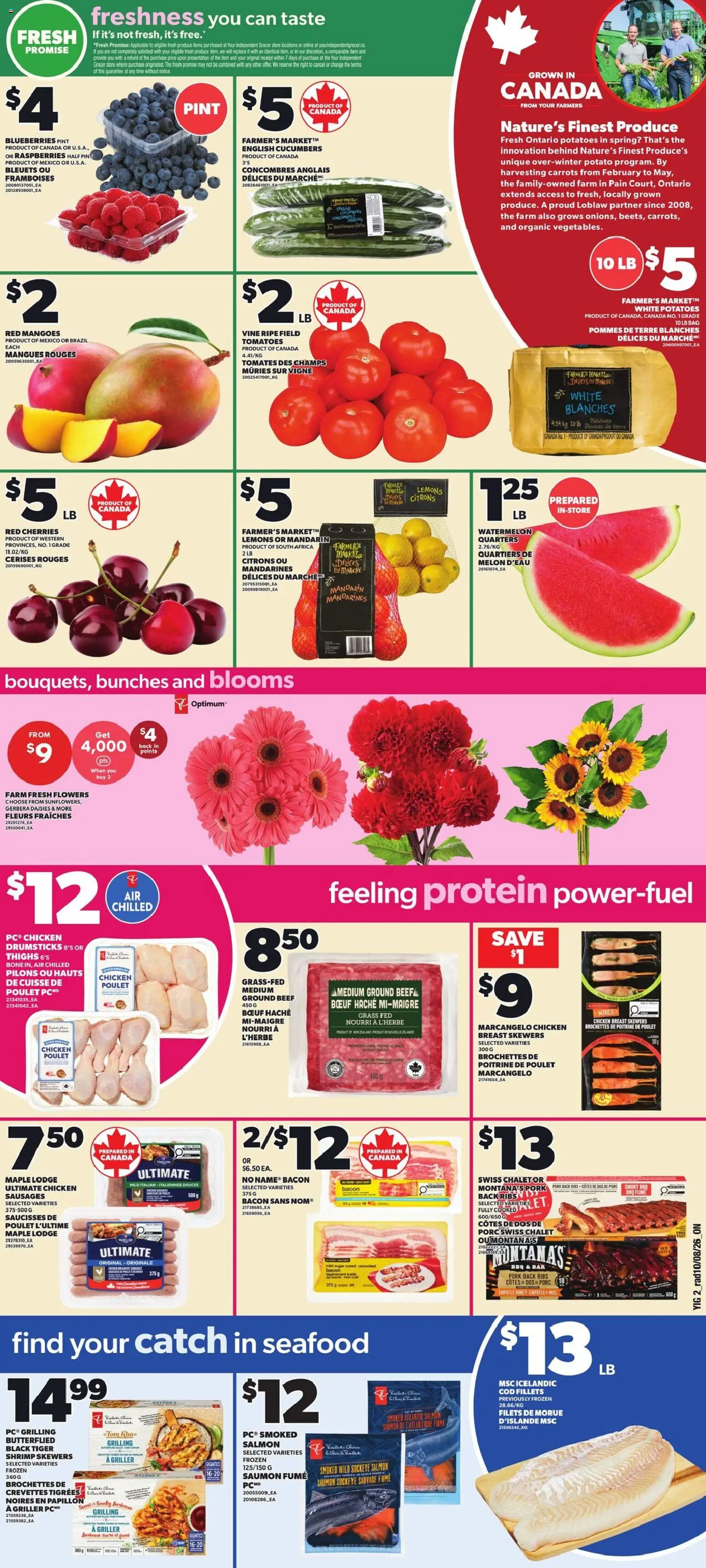 Independent Grocer flyer valid from Aug 13, 2026 | Page: 3 | Products: Blueberries, Raspberries, Chicken breast, Pork