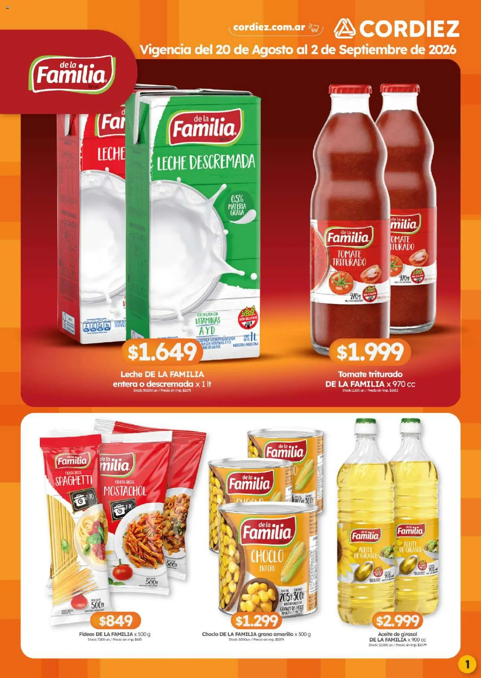 Cordiez ofertas │ válido desde el 20/08/2026 | Página: 1 | Productos: Vitaminas, Tomate, Leche, Spaghetti