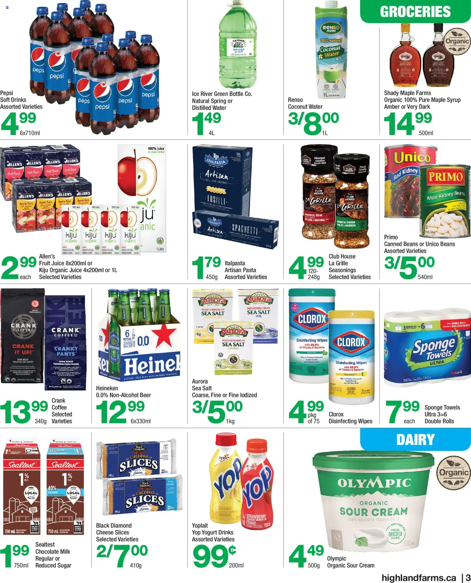 Highland Farms flyer valid from Aug 6, 2026 | Page: 3 | Products: Sponge, Cheese, Pants, Chicken