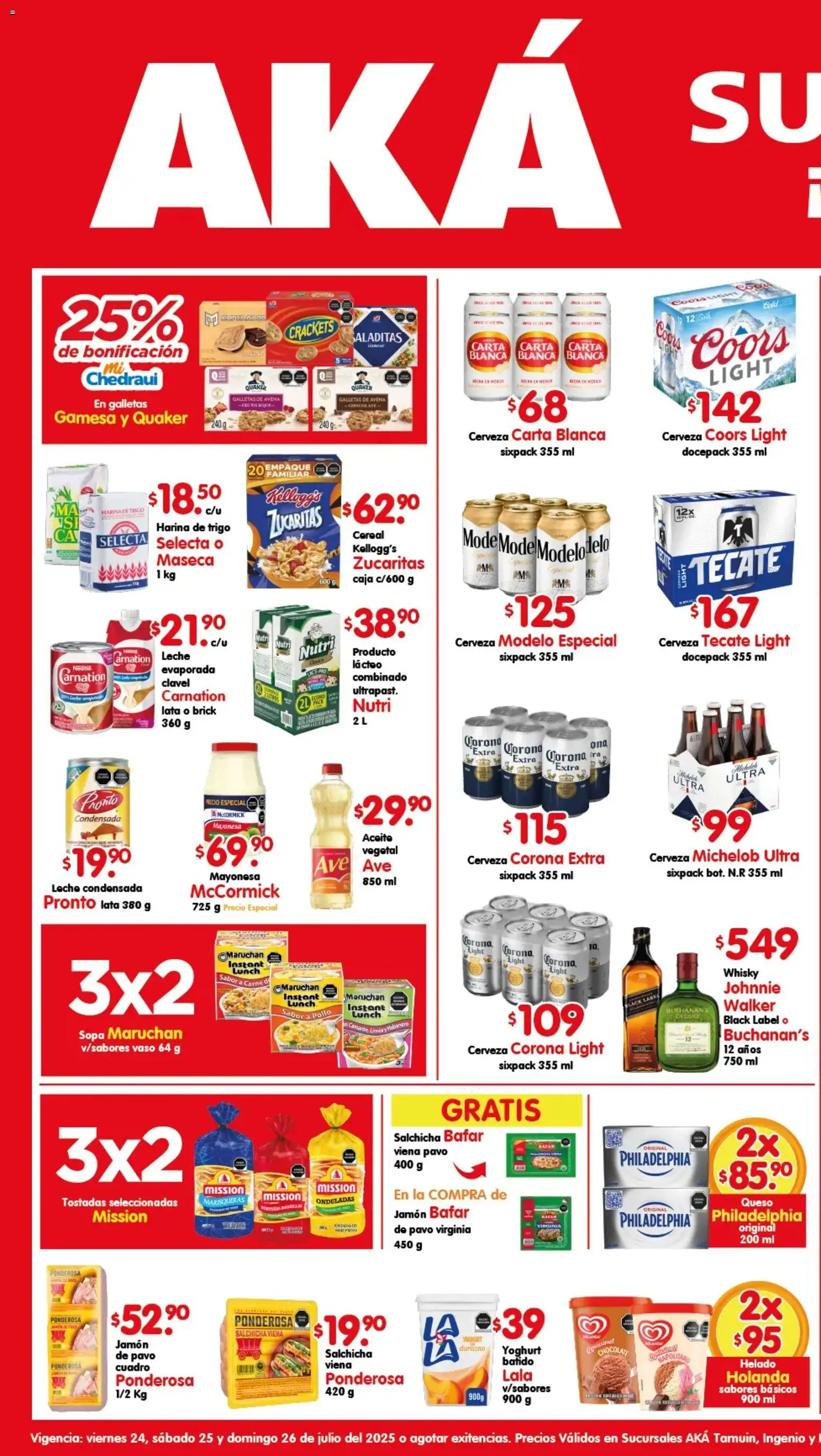 Nuevas ofertas de Arteli válidas en toda la República Mexicana desde el 24/07/2026. ¡Encuentra las mejores ofertas en Arteli folleto Aká Superbodegas Foraneas! | Página: 1 | Productos: Mayonesa, Queso, Cerveza, Helado