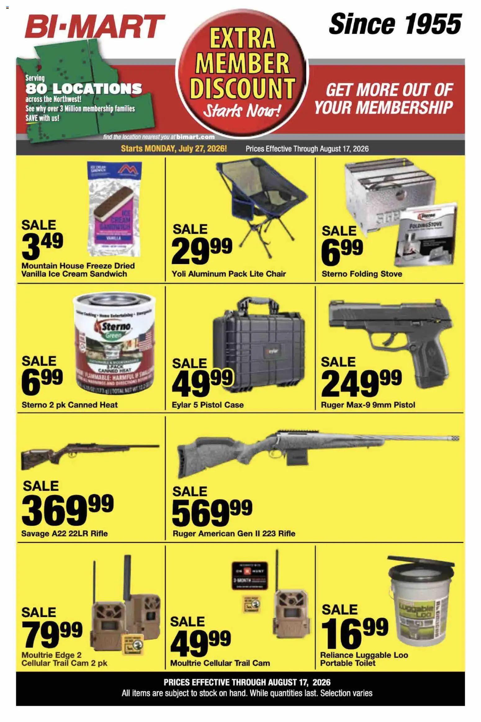 Bi-Mart Extra Member Discount - valid from 07/27/2026 | Page: 9 | Products: Chair, Ice cream, Case, Stove